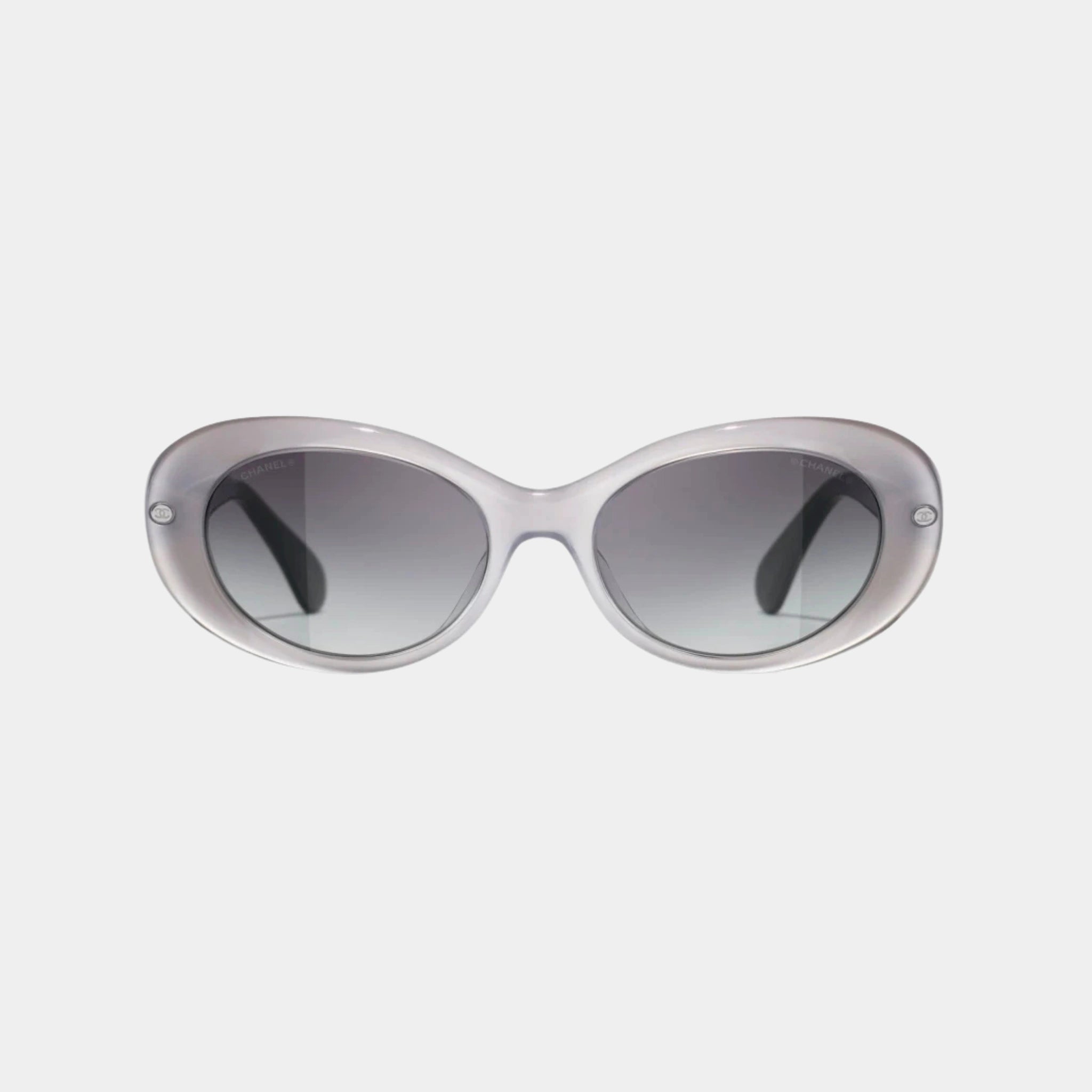 Chanel Oval Glasses in Acetate Frame, Silver, Front
