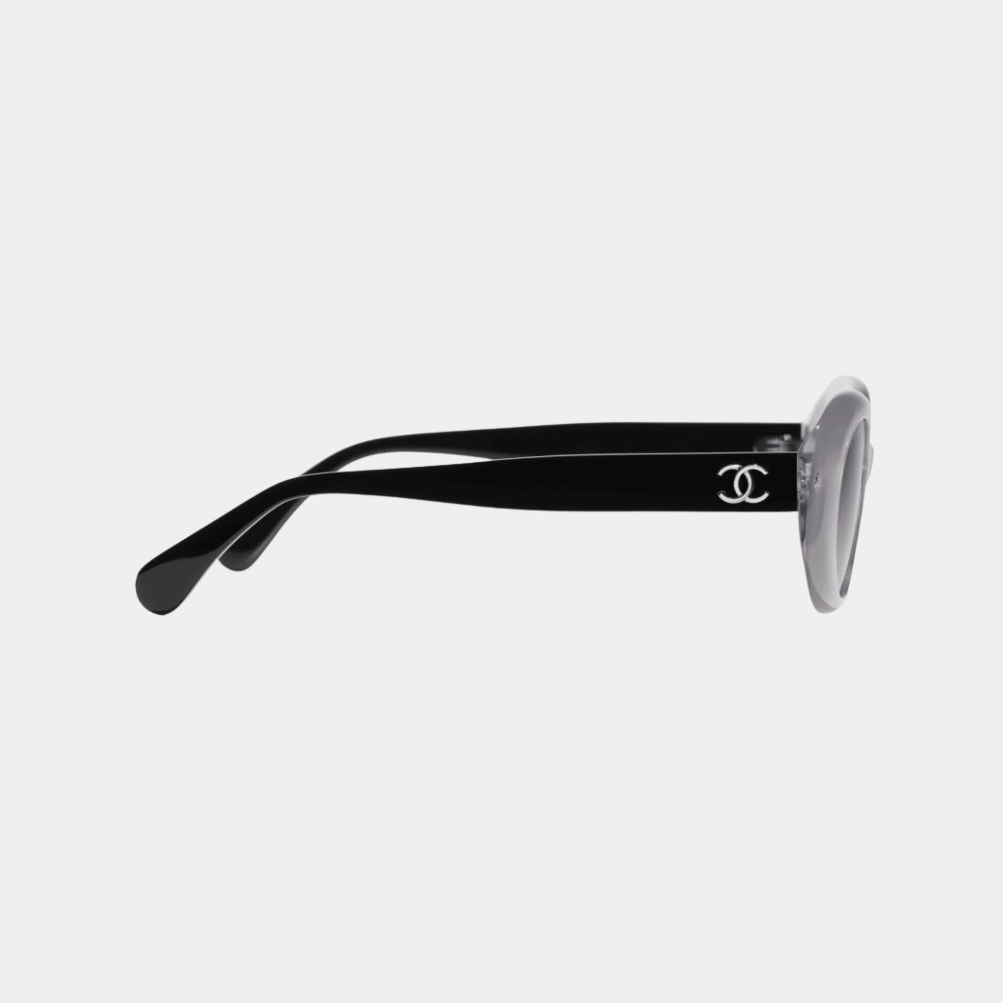 Chanel Oval Glasses in Acetate Frame, Silver, Side