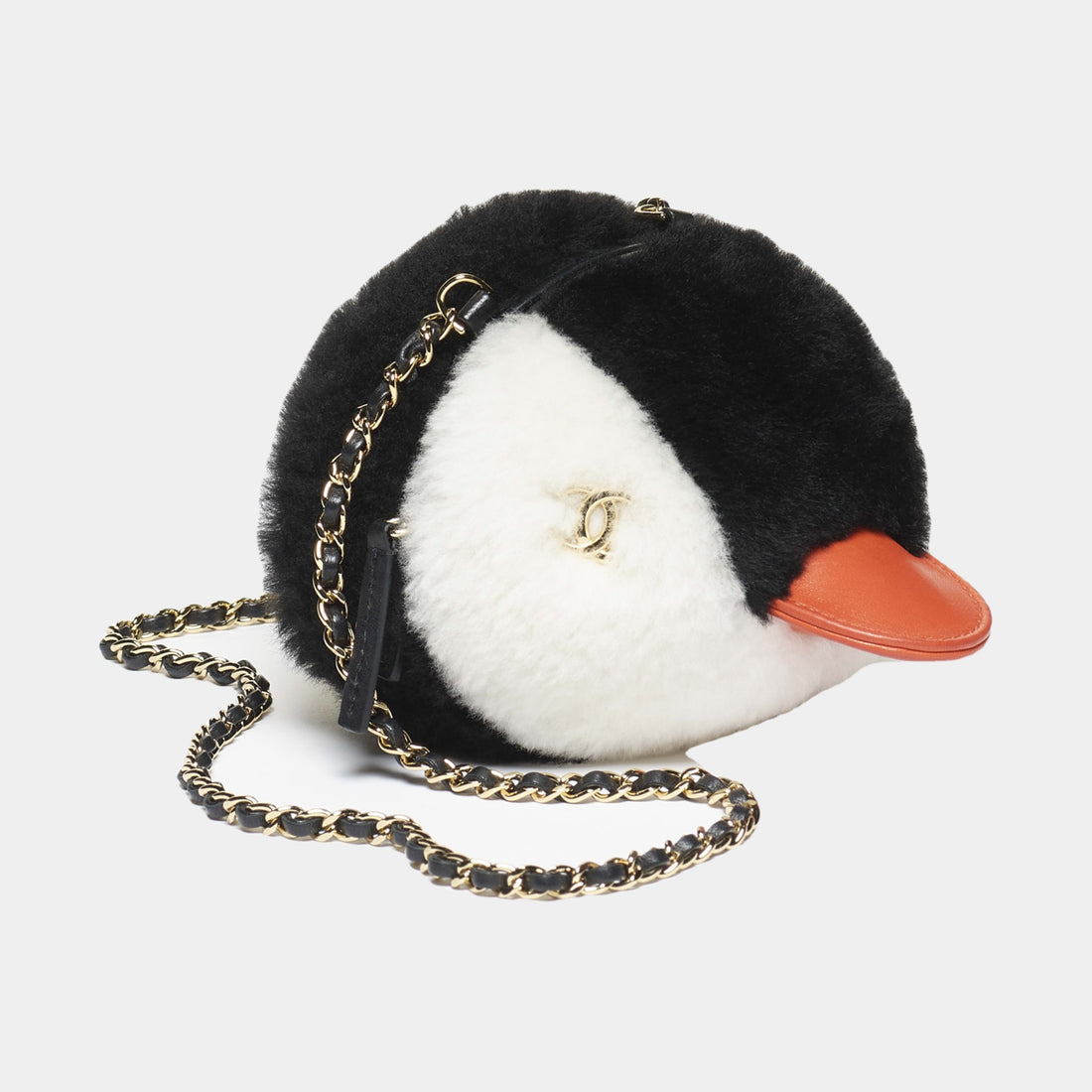 Chanel Clutch with Chain black white orange shearling penguin Coco Neige 2026 front view