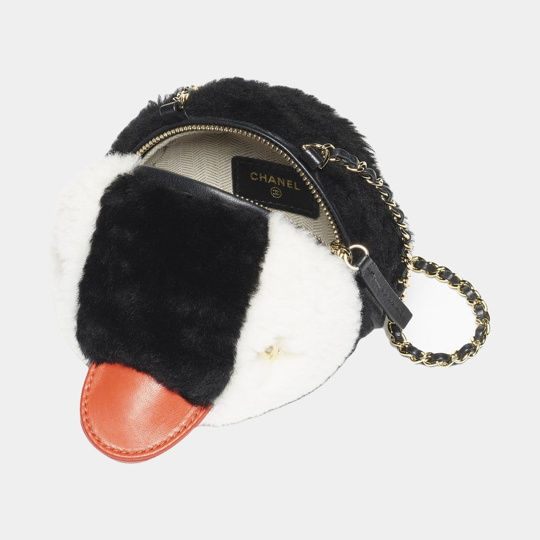 Chanel Clutch with Chain black white orange shearling penguin Coco Neige 2026 open view