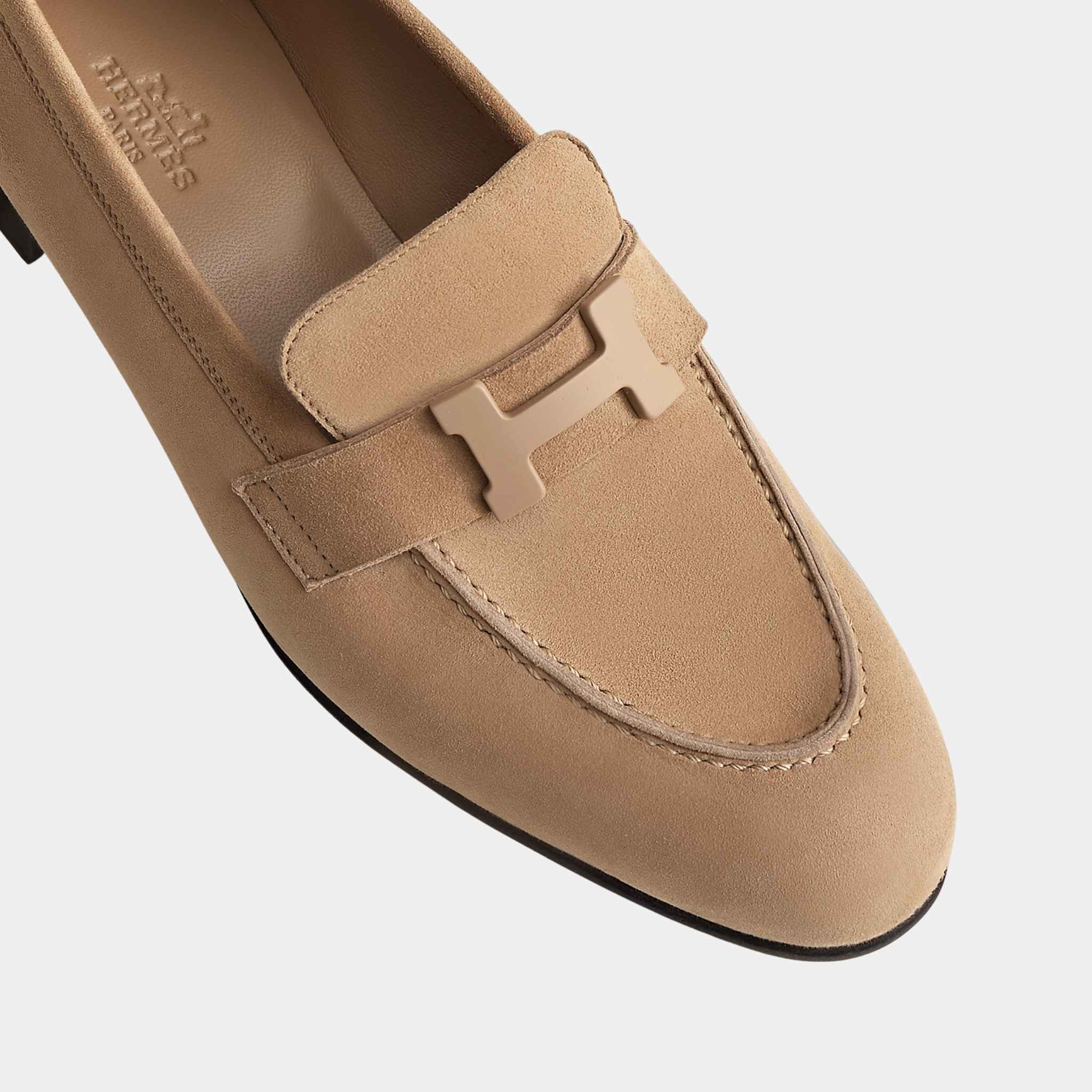 Hermes Paris Loafer in Suede Goatskin Women, Beige Argile, Top