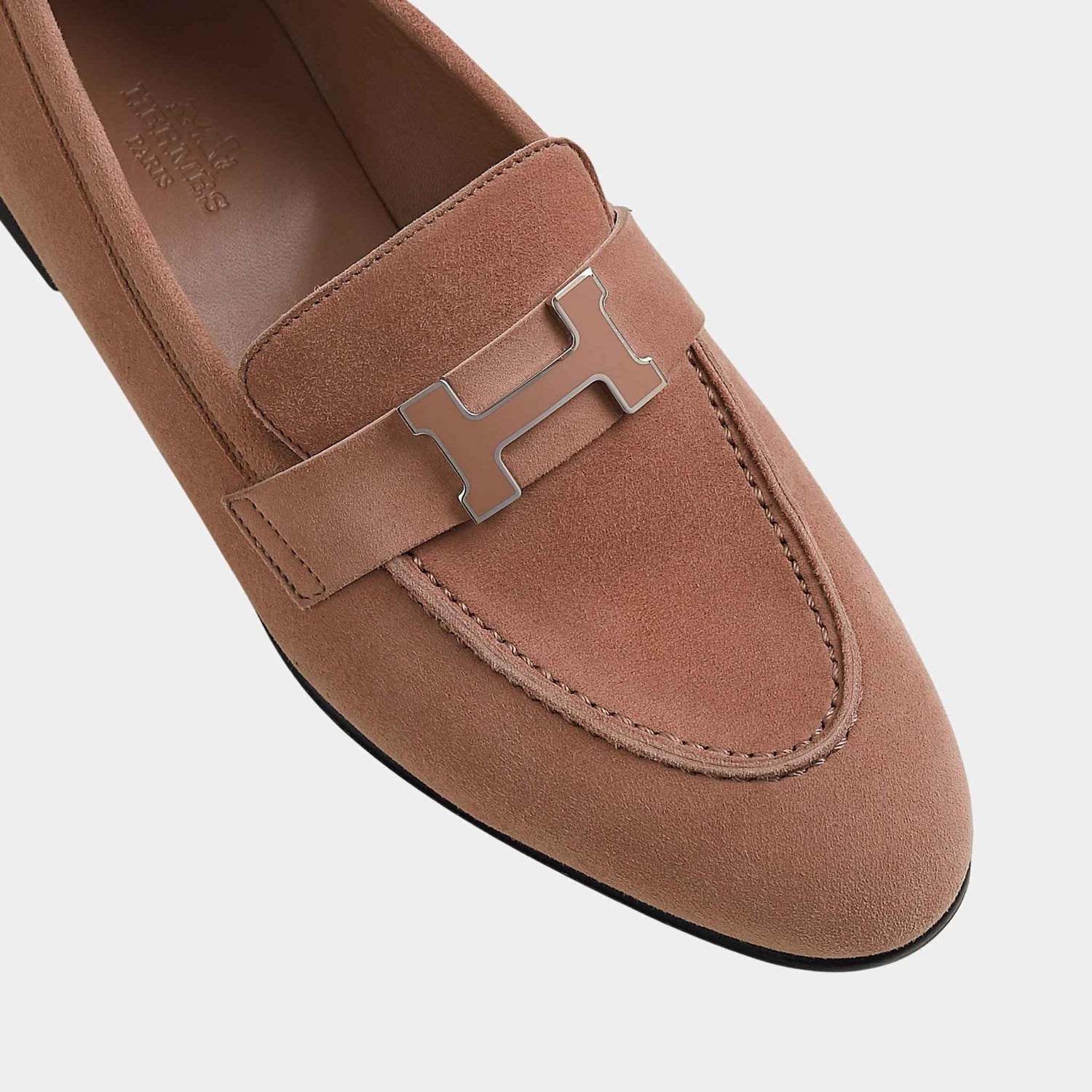 Hermes Paris Loafer in Suede Goatskin Women, Rose Perle, Top