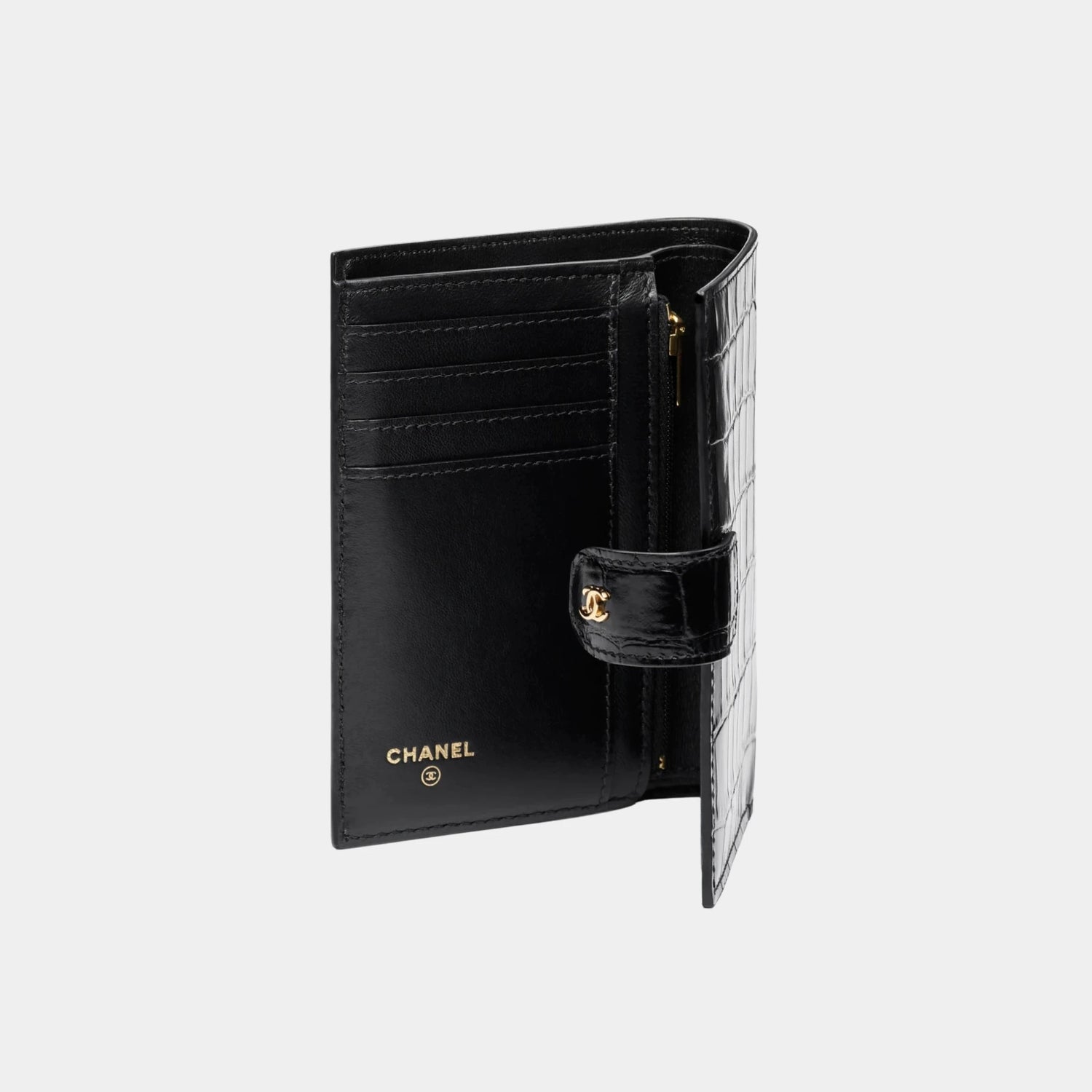 Chanel Passport Holder Crocodile Embossed Calfskin &amp; Gold-Tone Metal, Black, Inside