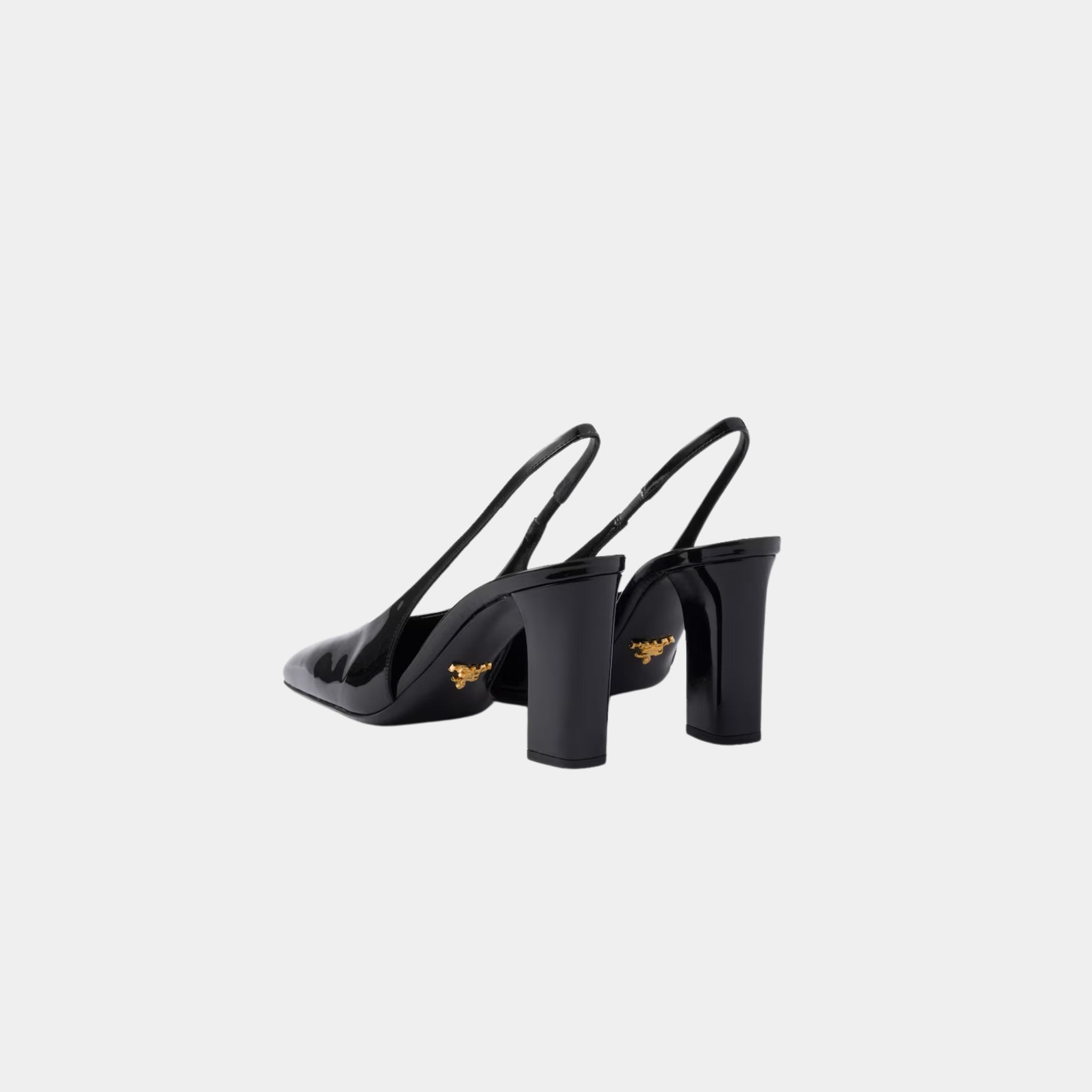 Prada Patent Leather Slingback Pumps With Bound Leather Heel, Black, Back