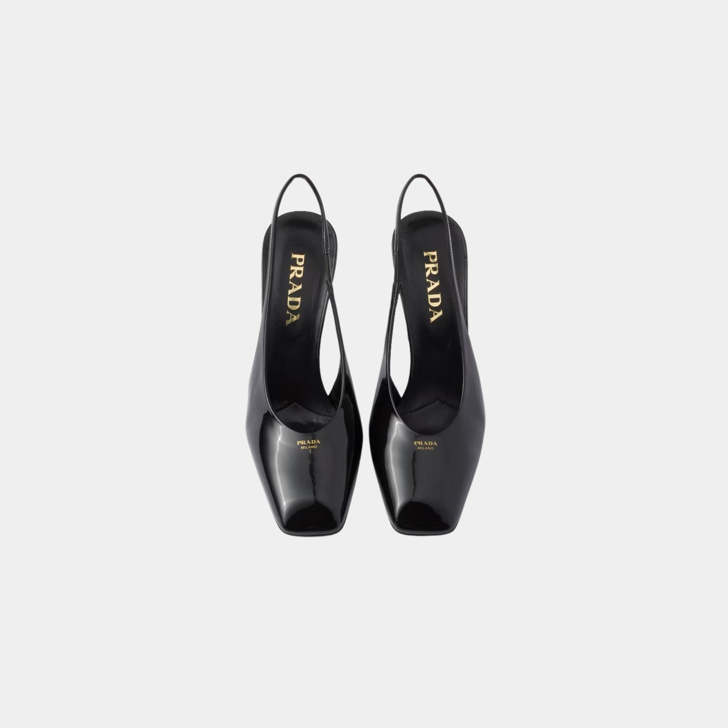 Prada Patent Leather Slingback Pumps With Bound Leather Heel, Black, Top