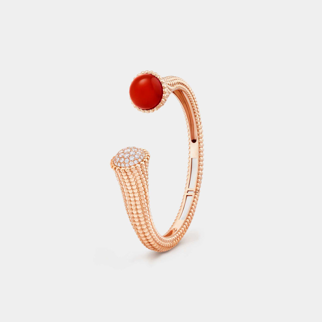 Perlée Couleurs Bracelet Medium Model Rose Gold Carnelian Diamond, Front