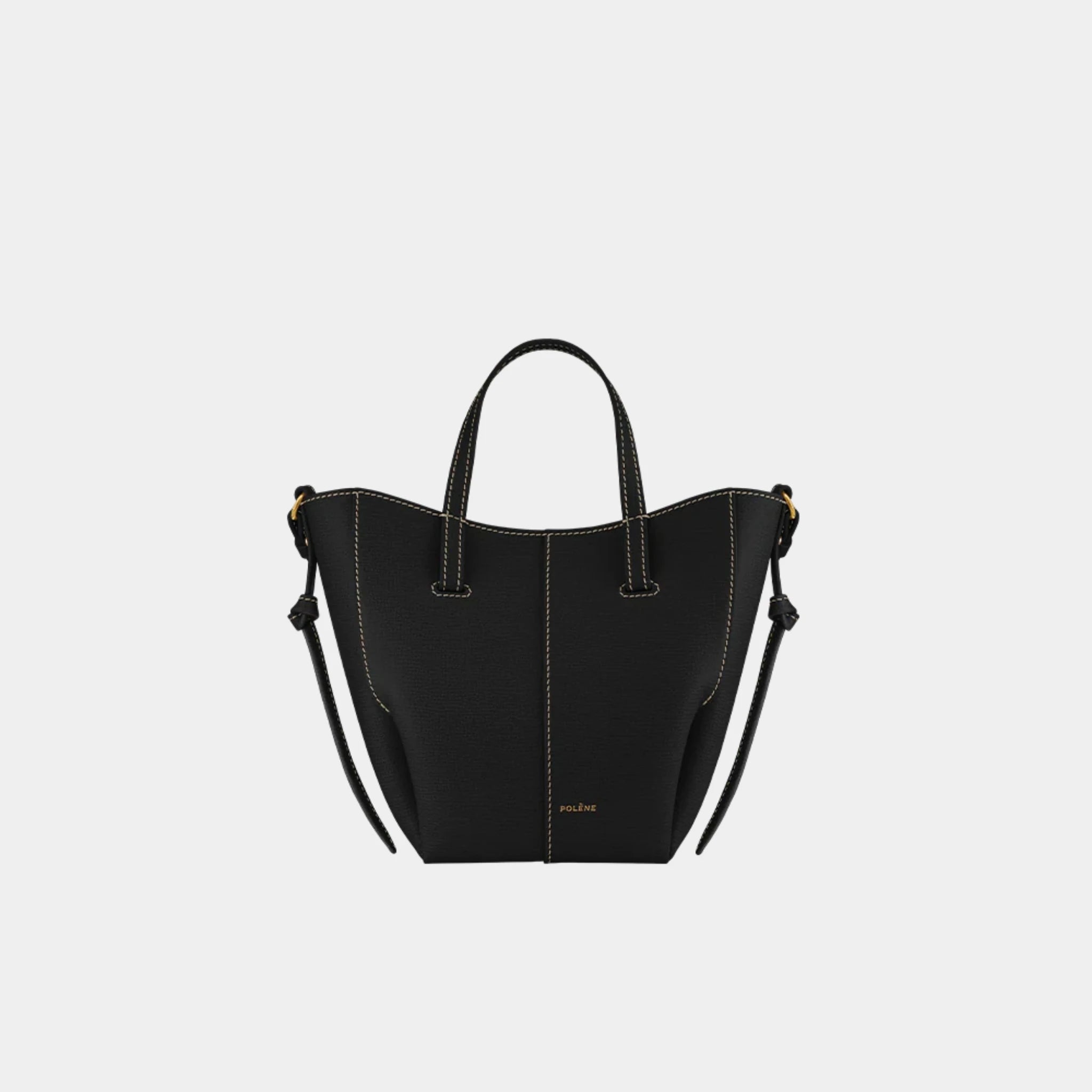 Polene Cyme Tote Nano Bag, Black with Ecru Stitching