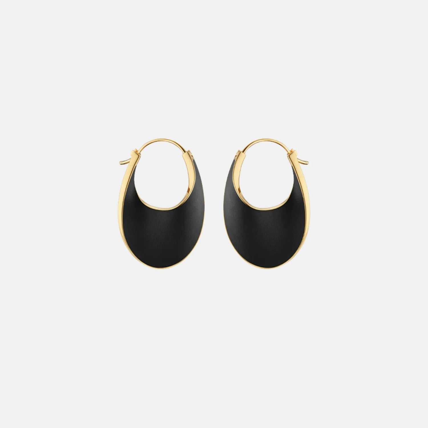 Polene Eole Slim Hoop Earrings Leather Edition, Black