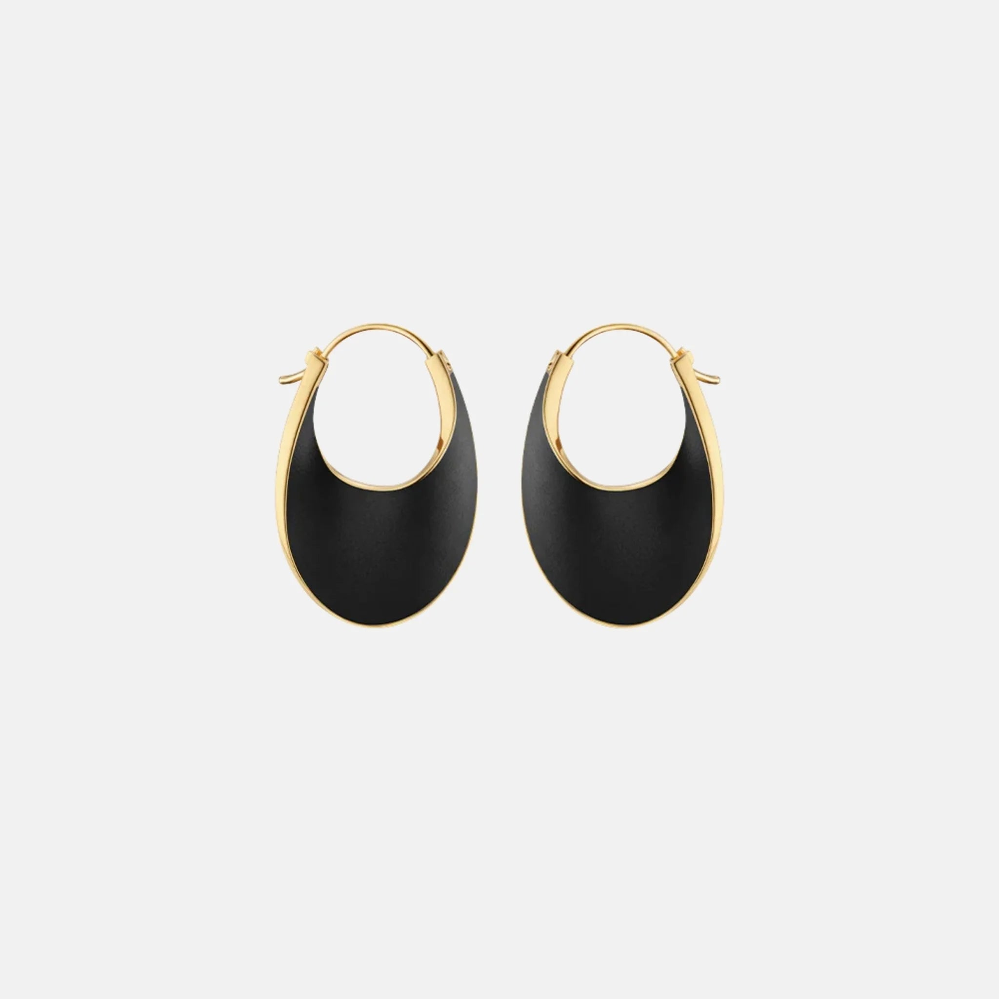 Polene Eole Slim Hoop Earrings Leather Edition, Black