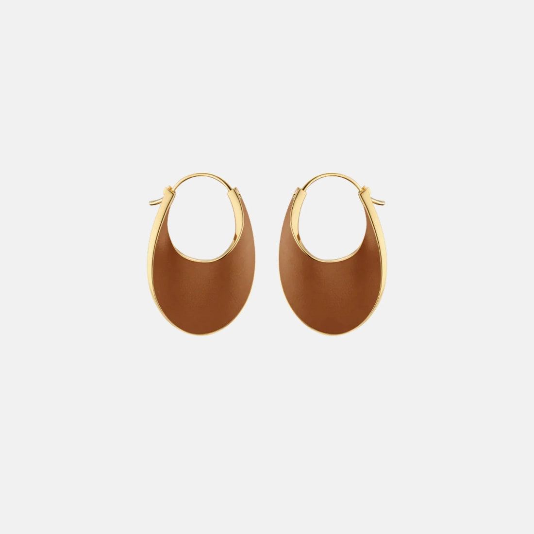 Polene Eole Slim Hoop Earrings Leather Edition, Camel