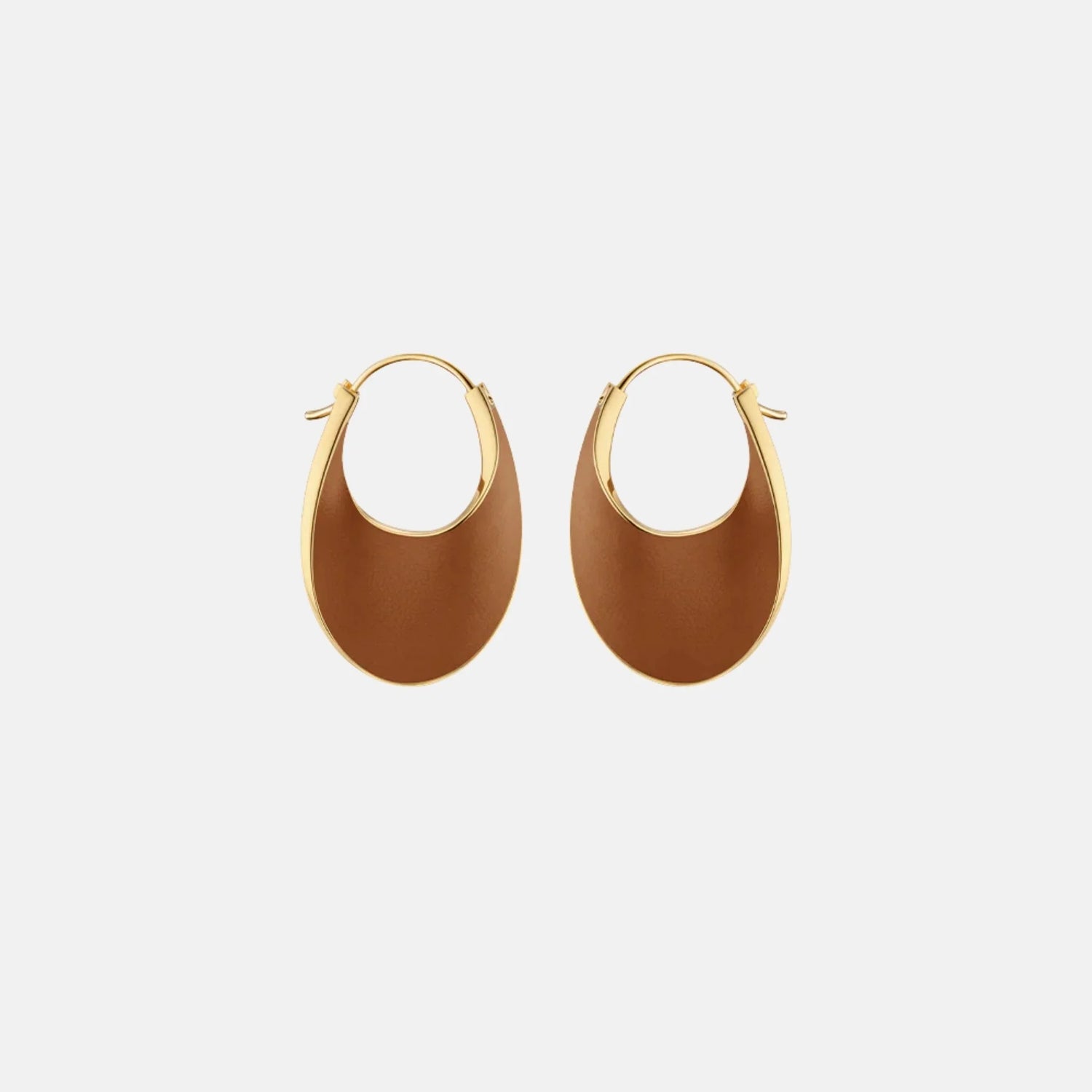 Polene Eole Slim Hoop Earrings Leather Edition, Camel