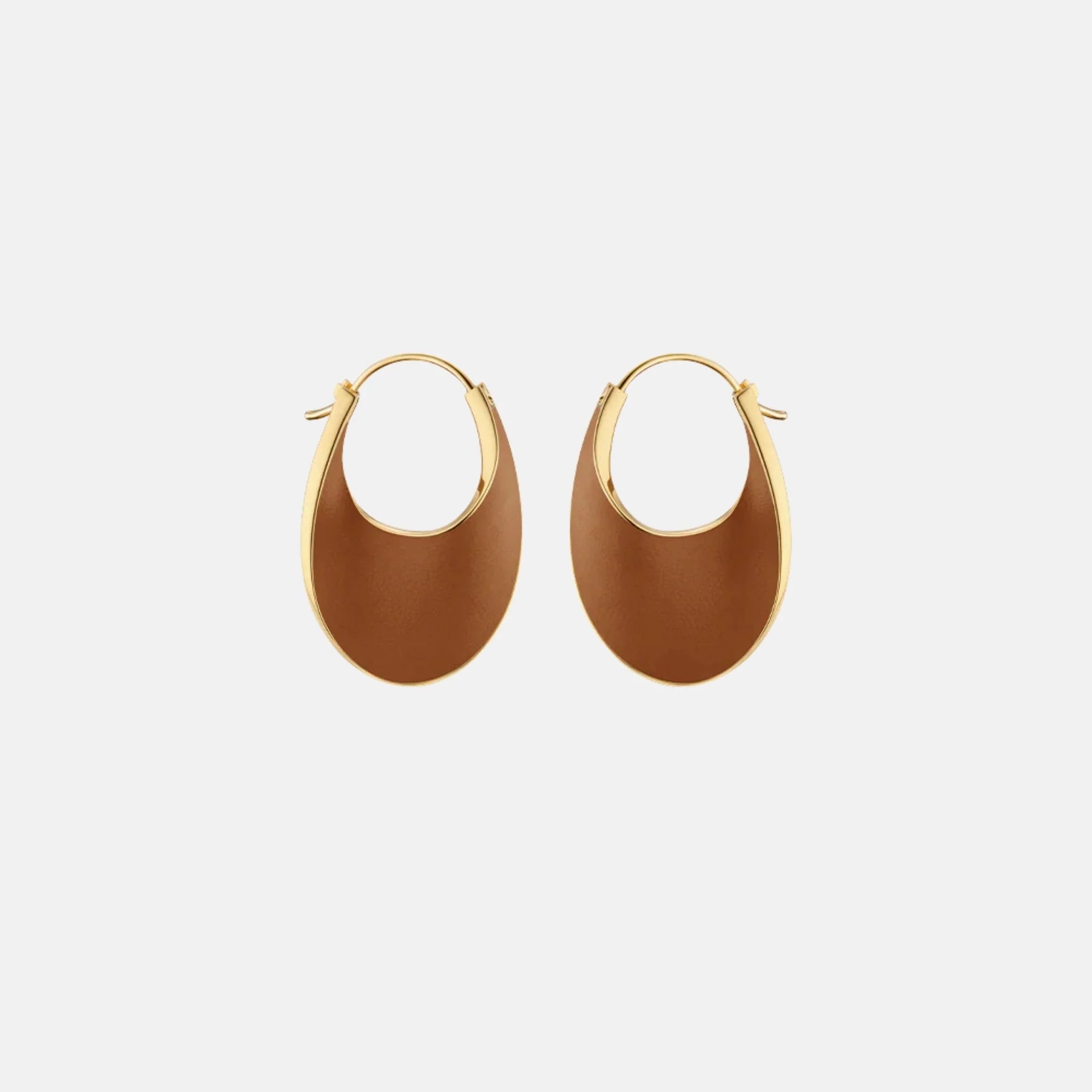 Polene Eole Slim Hoop Earrings Leather Edition, Camel