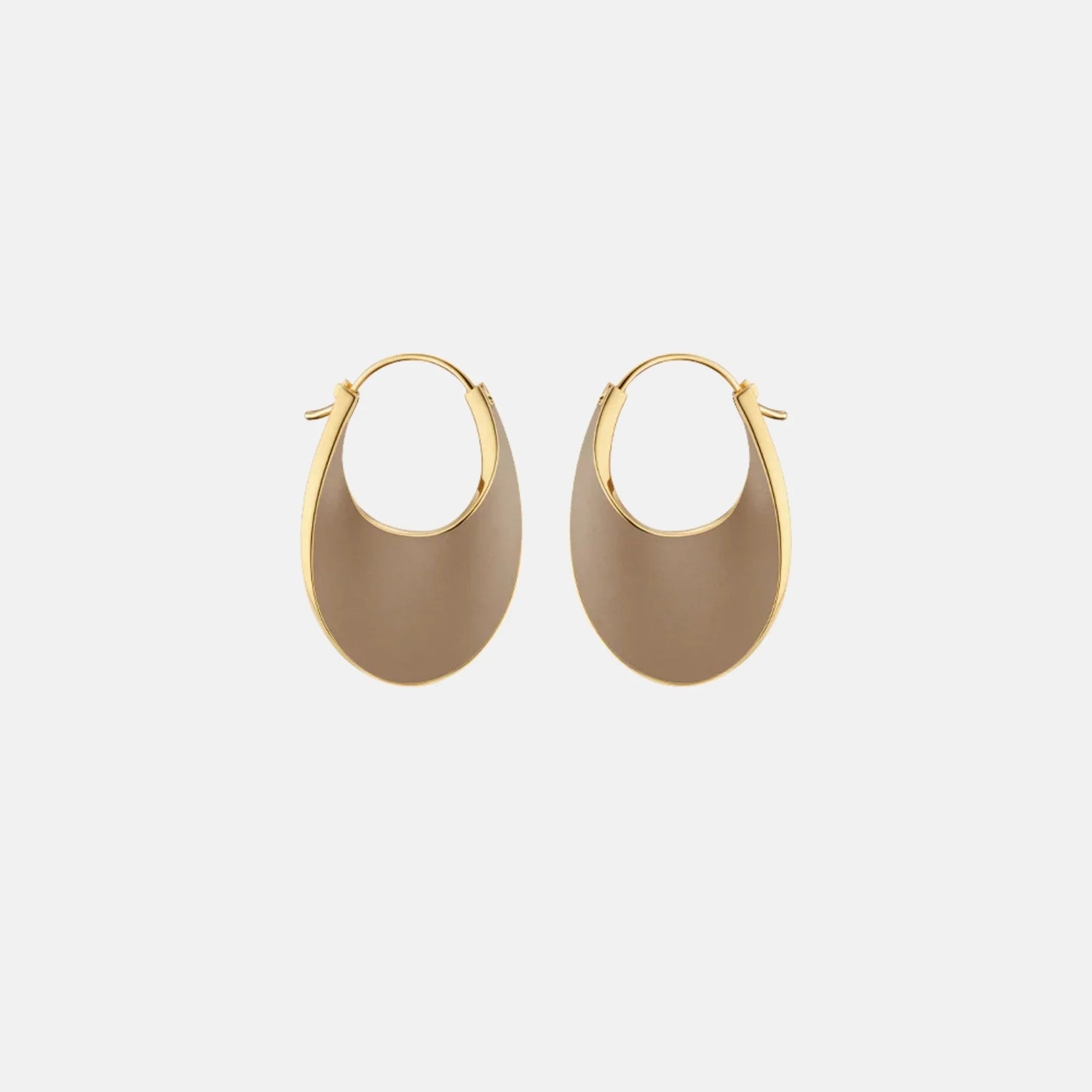 Polene Eole Slim Hoop Earrings Leather Edition, Taupe
