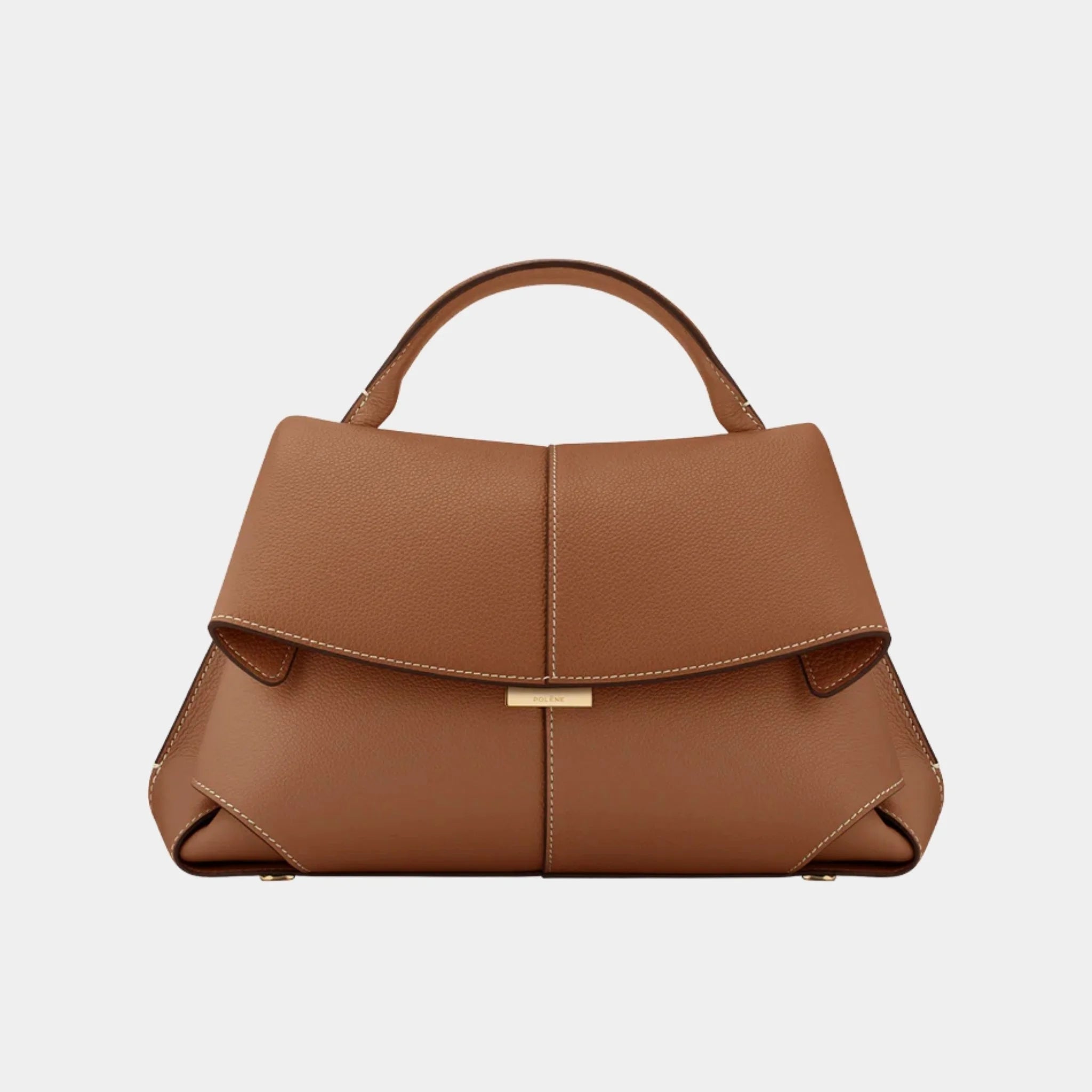 Polene Mokki Grained Leather Handbag, Camel