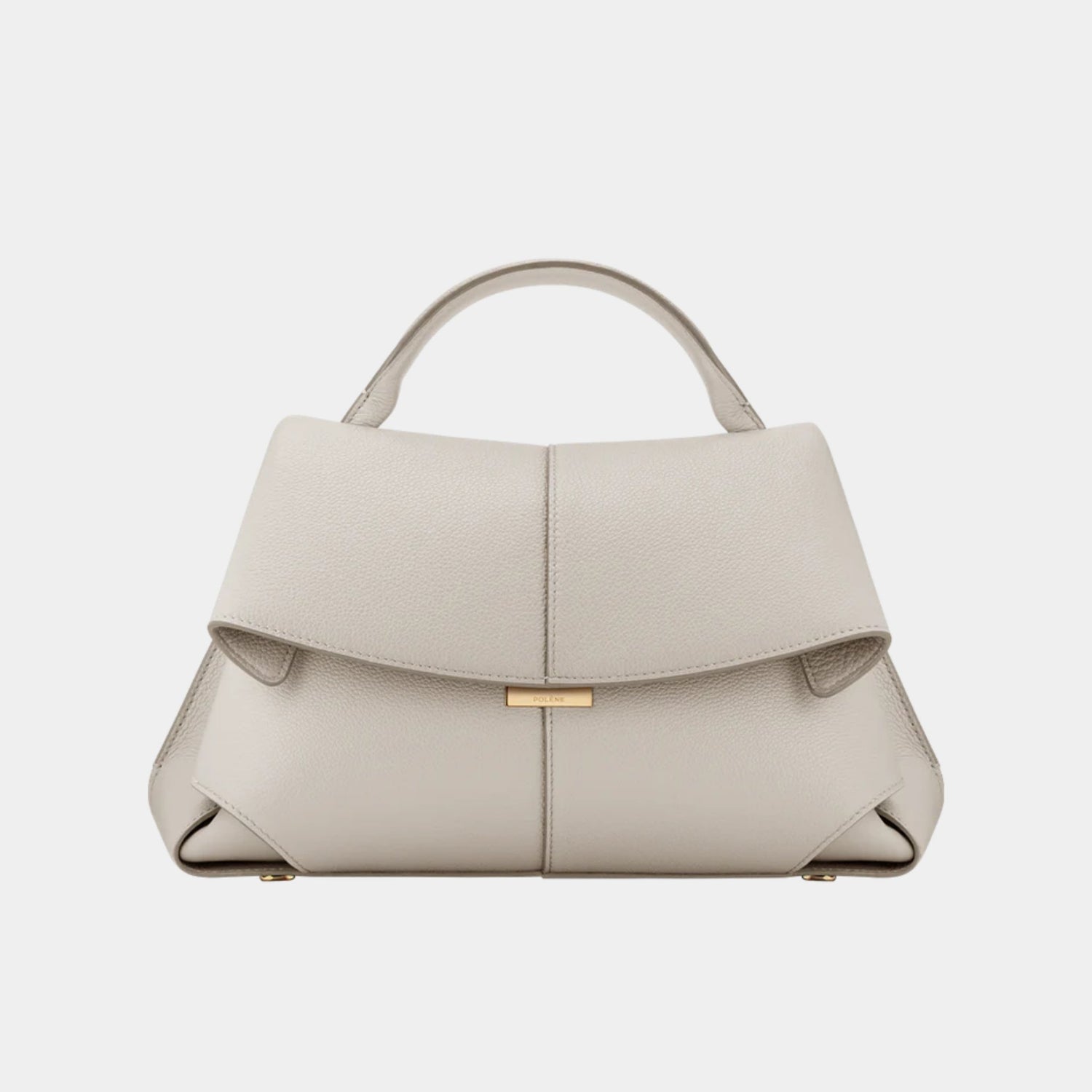 Polene Mokki Grained Leather Handbag, Chalk