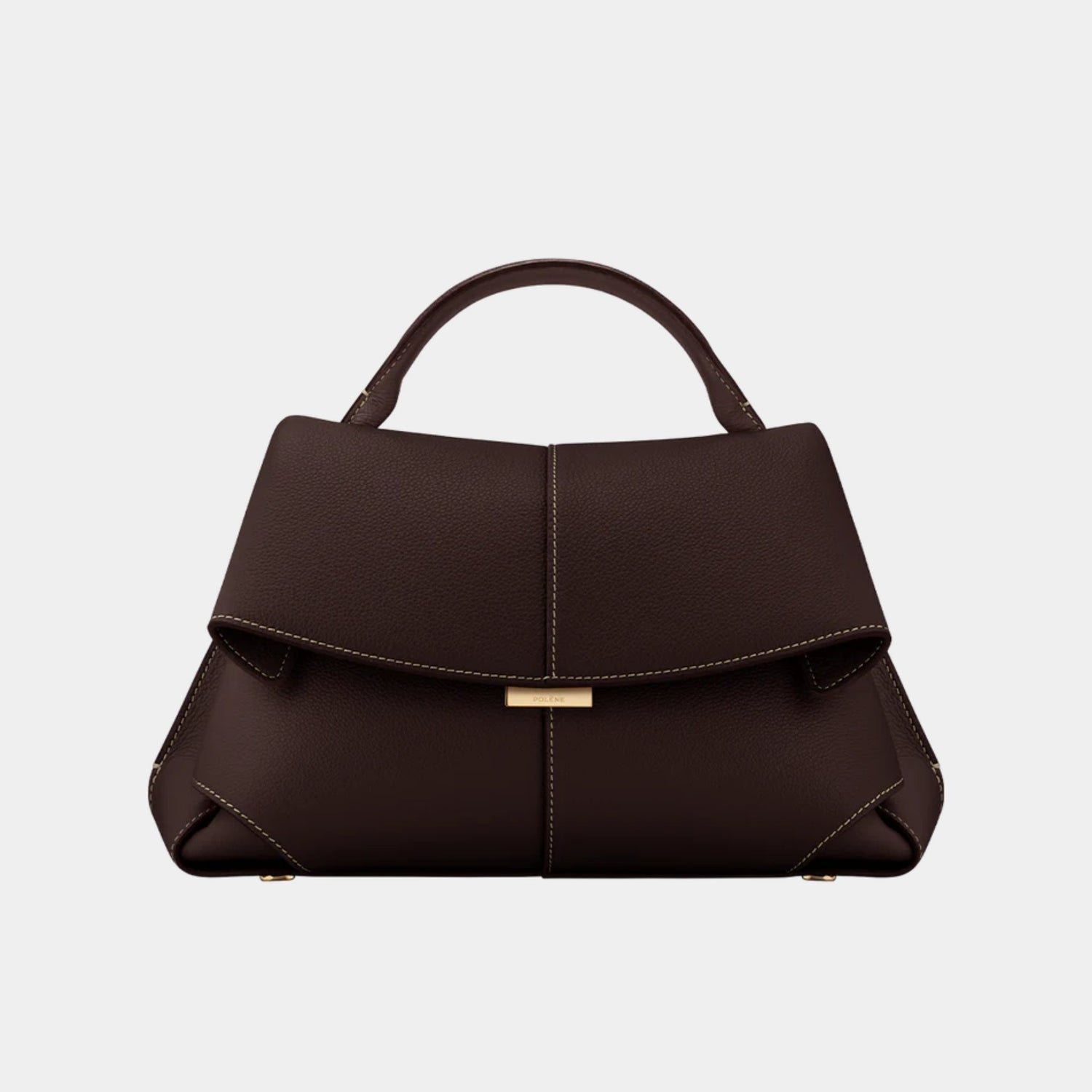 Polene Mokki Grained Leather Handbag, Ebony