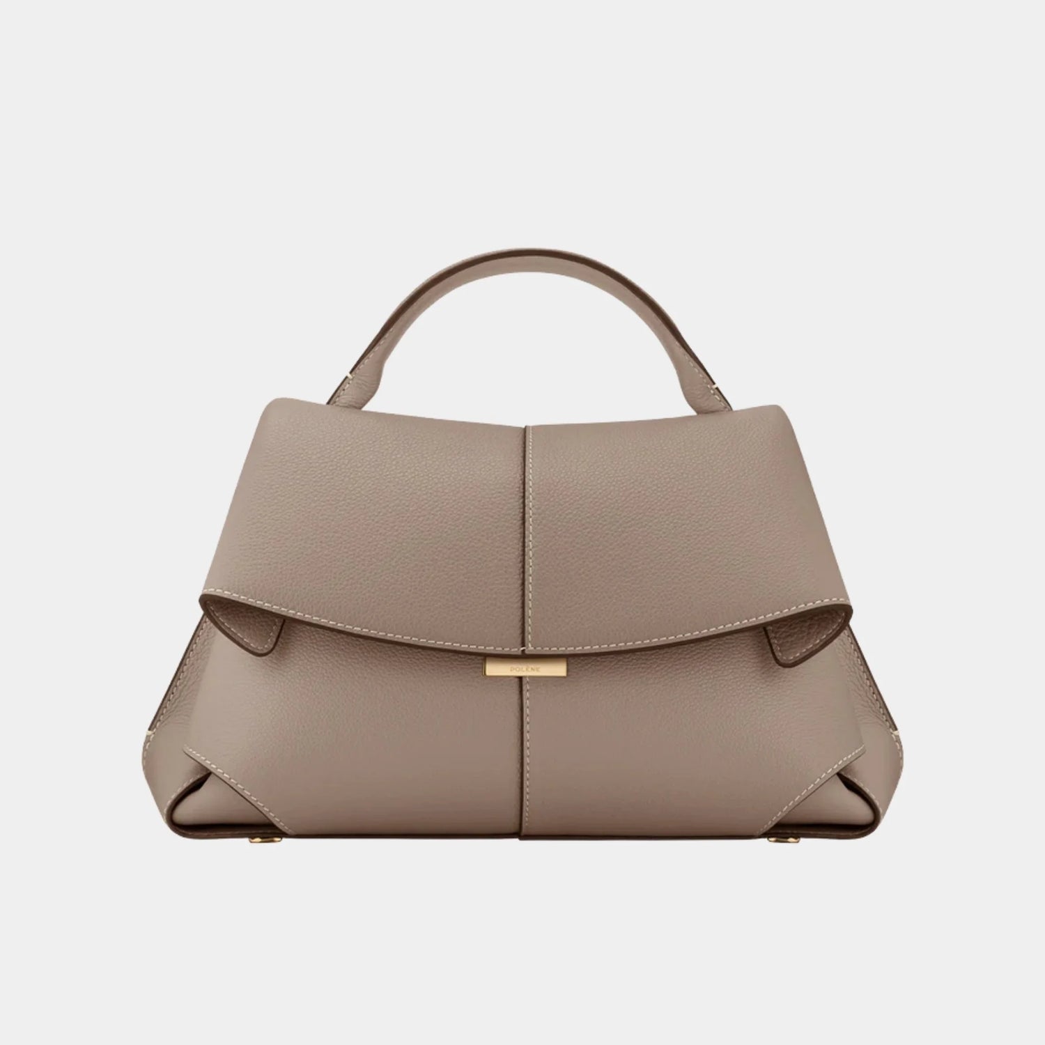 Polene Mokki Grained Leather Handbag, Taupe