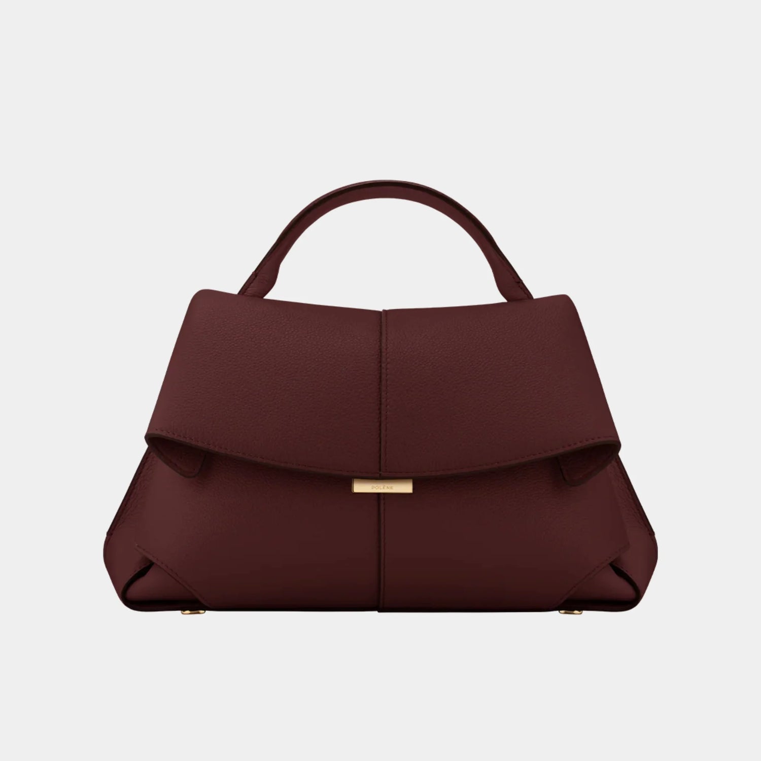 Polene Mokki Handbag in Grained Leather, Black Cherry