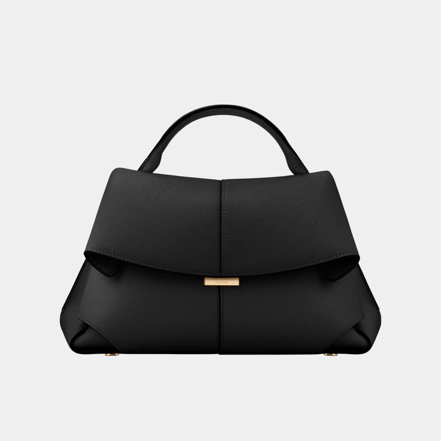 Polene Mokki Handbag in Grained Leather, Black