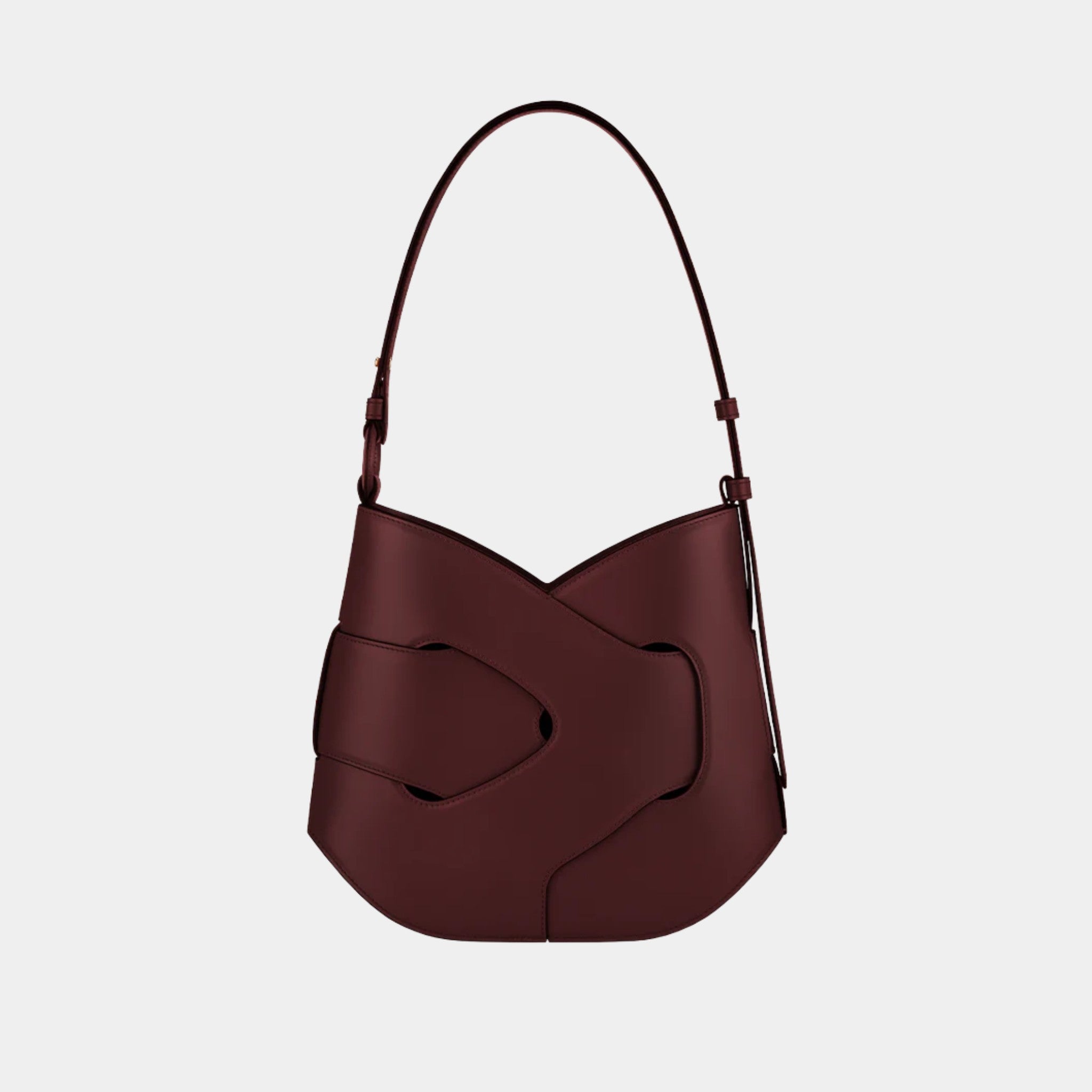 Polene Nodde Hobo Smooth Calfskin Shoulder Bag, Black Cherry