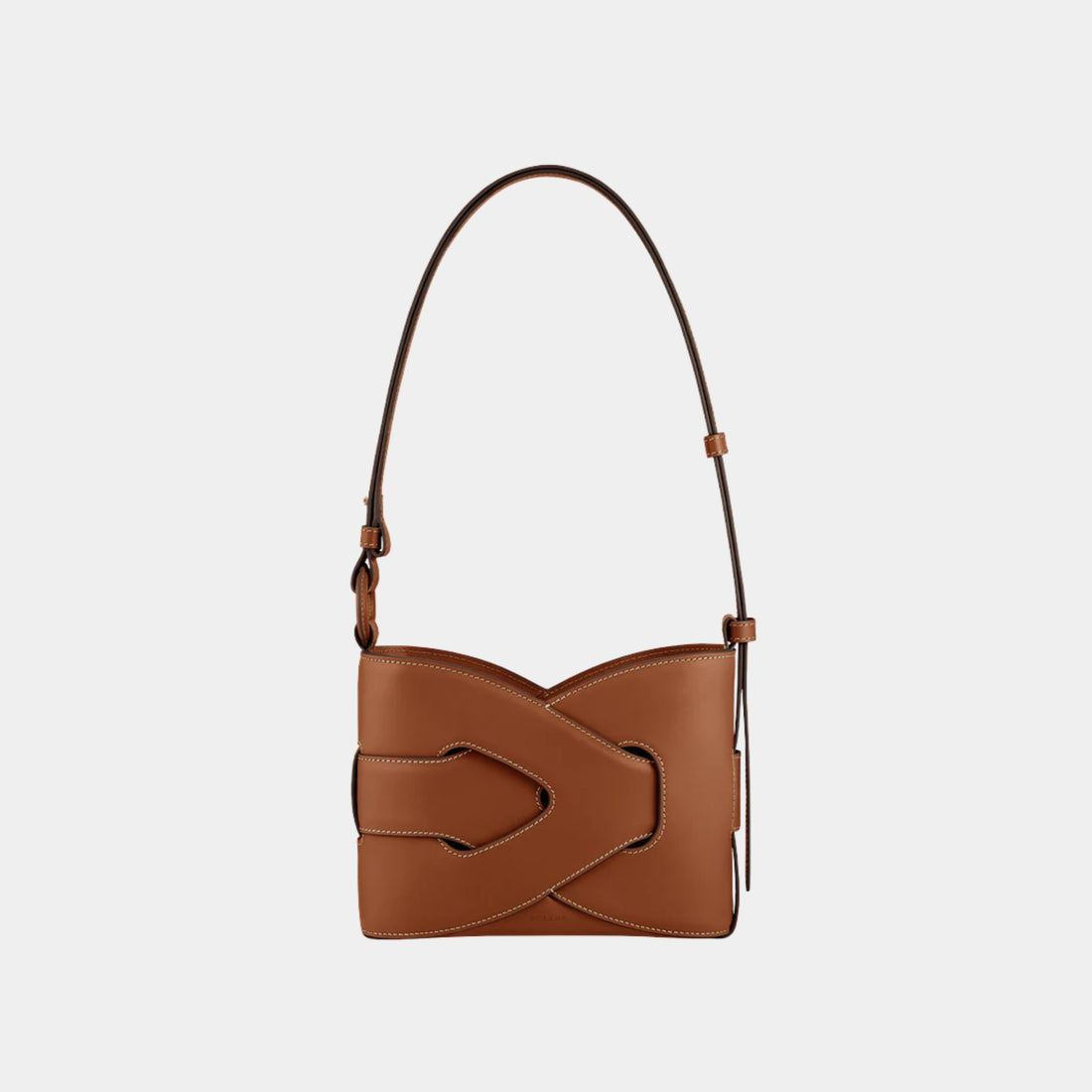 Polene Nodde Smooth Calfskin Shoulder Bag, Cognac