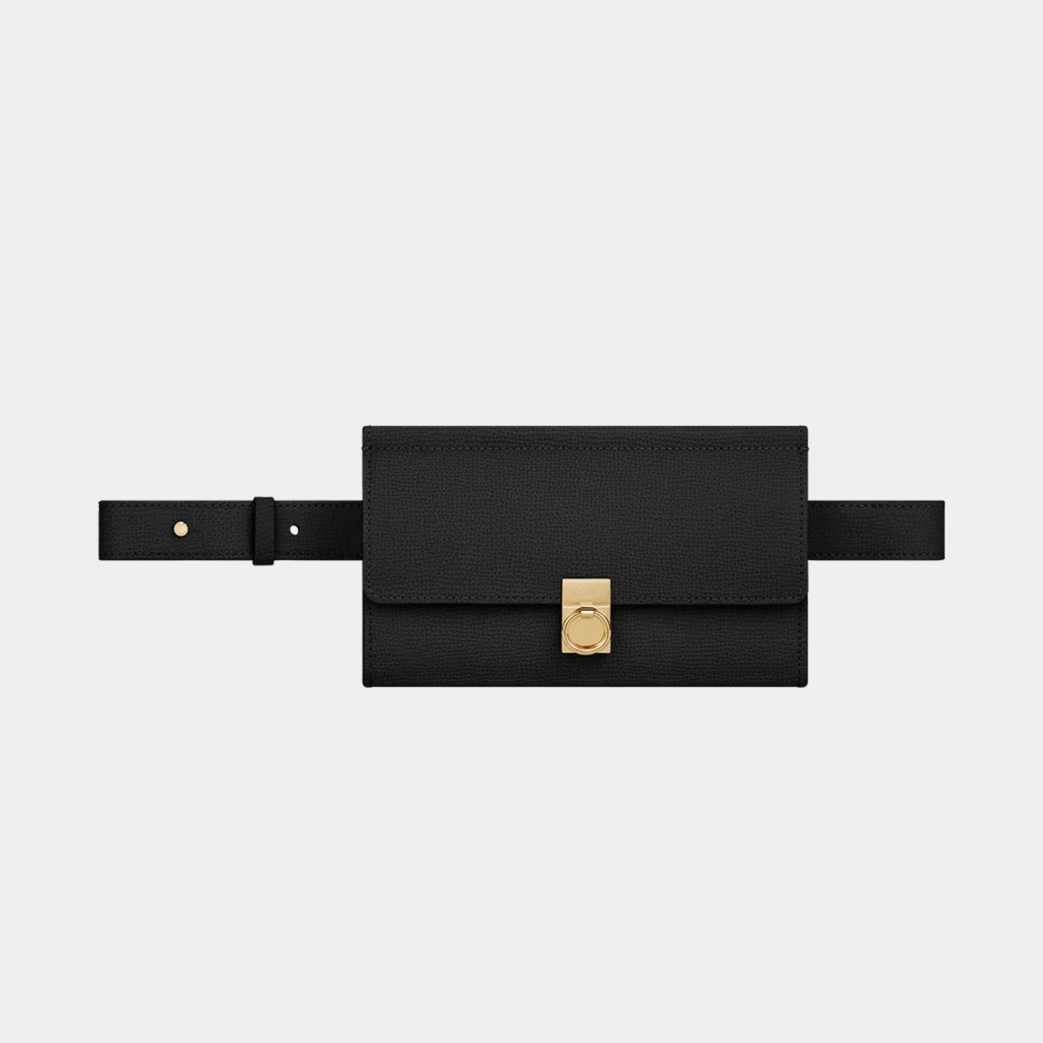 Polene Numero Sept Belt Wallet, Black, Front