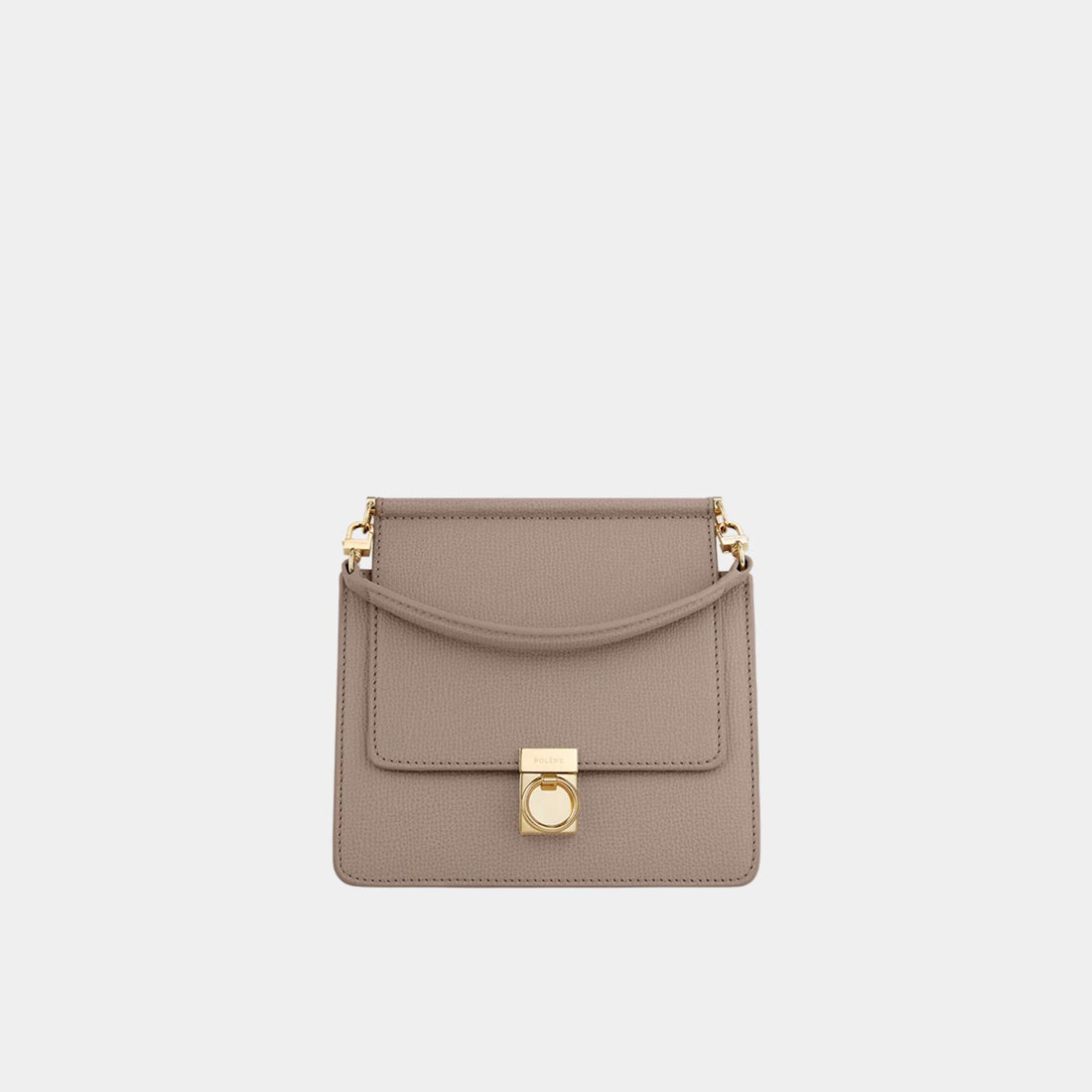 Polene Numero Sept Mini Textured Calf Leather Handbag, Taupe, Front