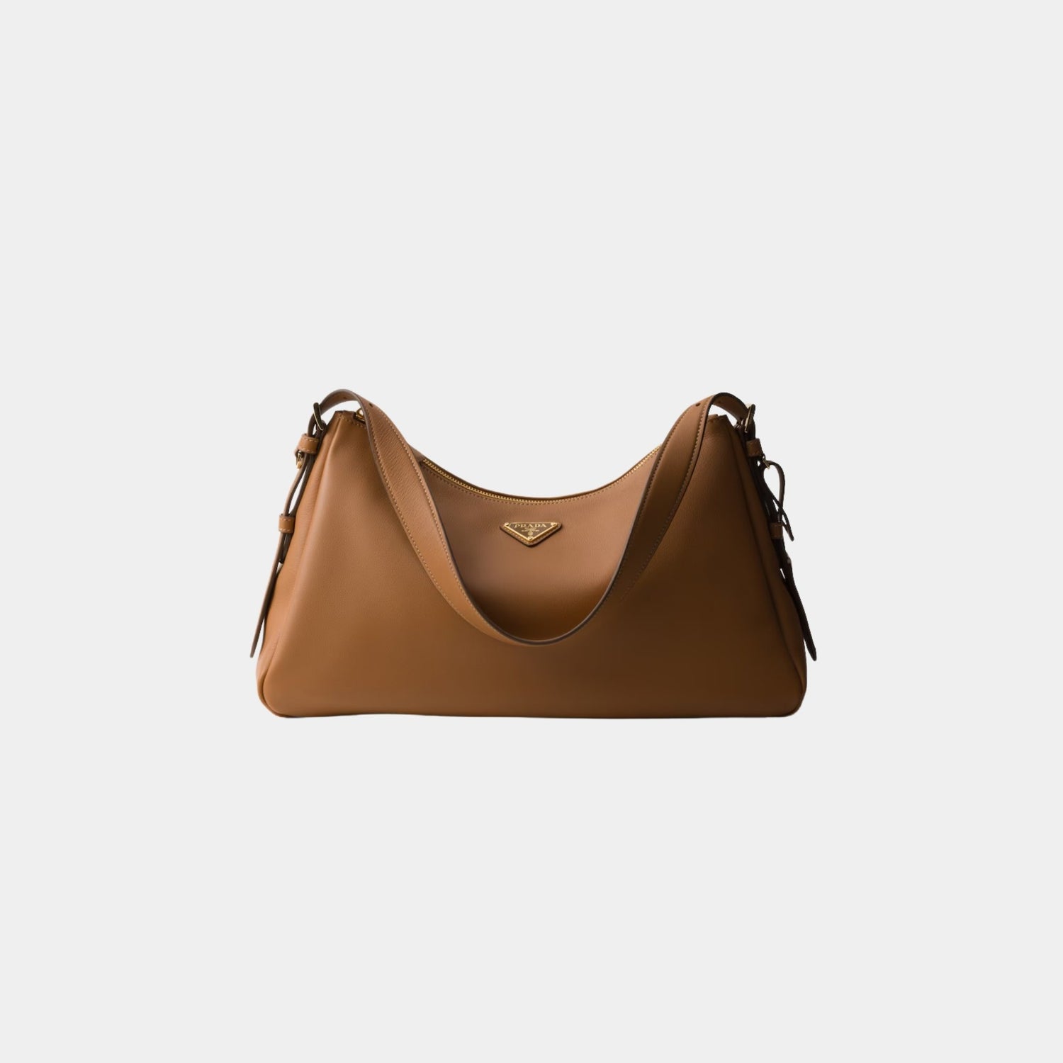 Prada Aimee Large Leather Shoulder Bag, Caramel, Front