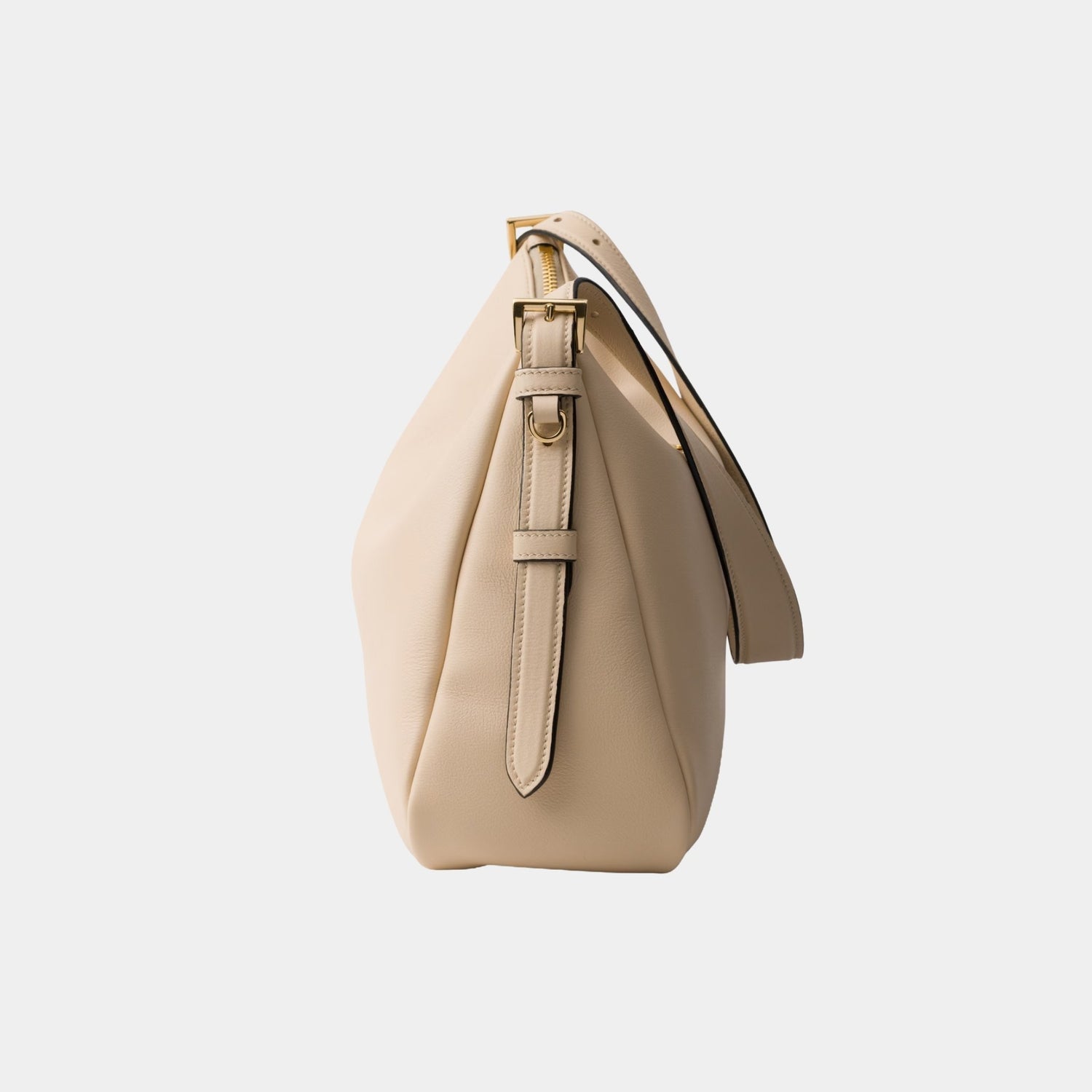 Prada Aimee Large Leather Shoulder Bag, Travertine, Side