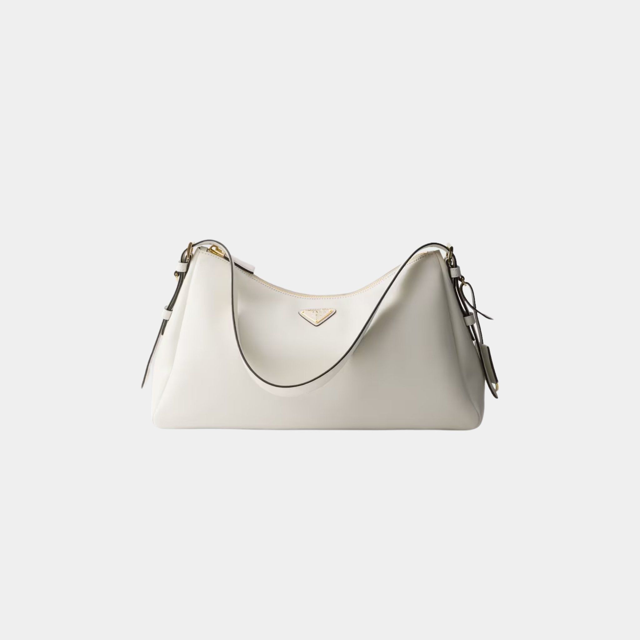 Prada Aimee Large Leather Shoulder Bag, White, Front