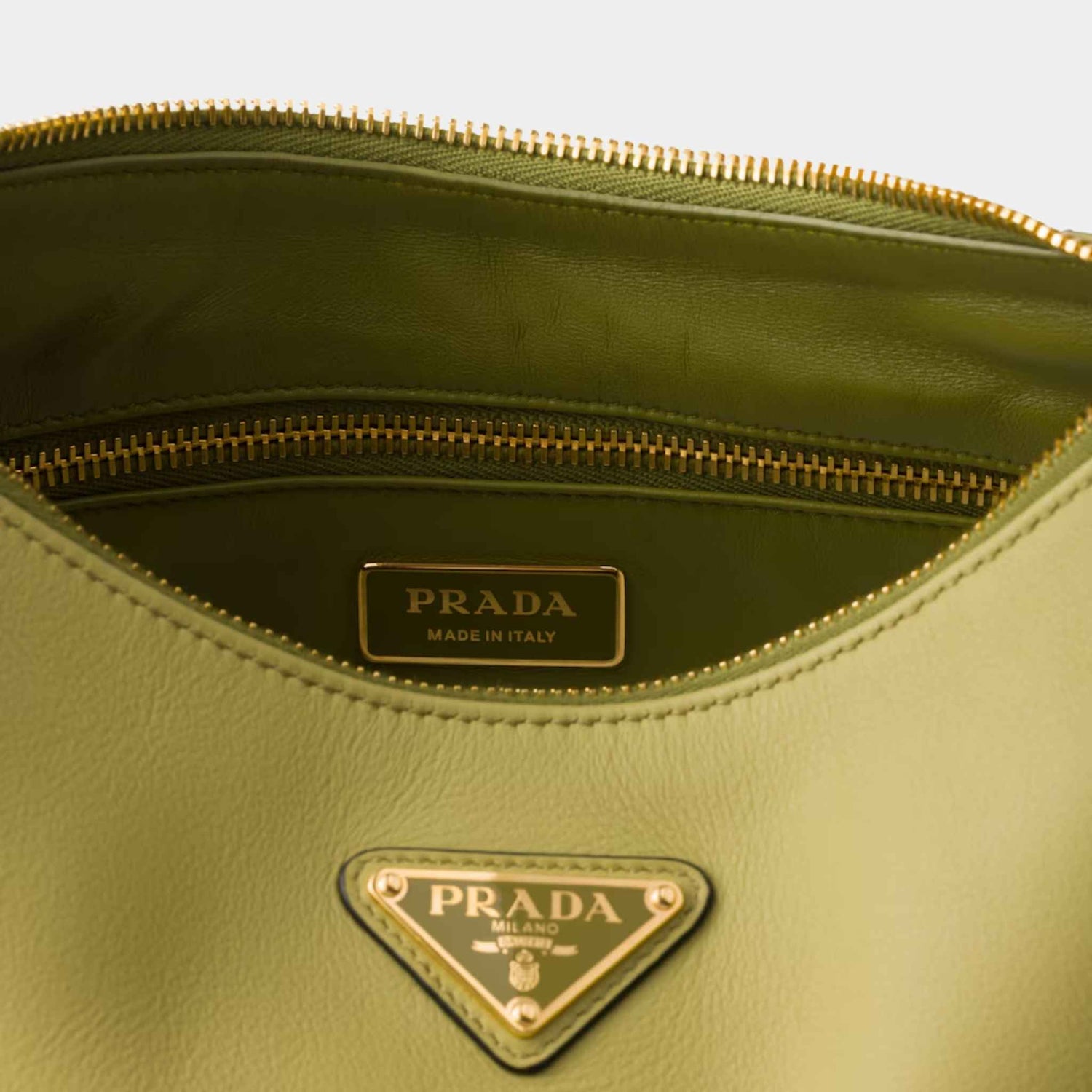 Prada Aimee Medium Leather Shoulder Bag, Pistachio, Open