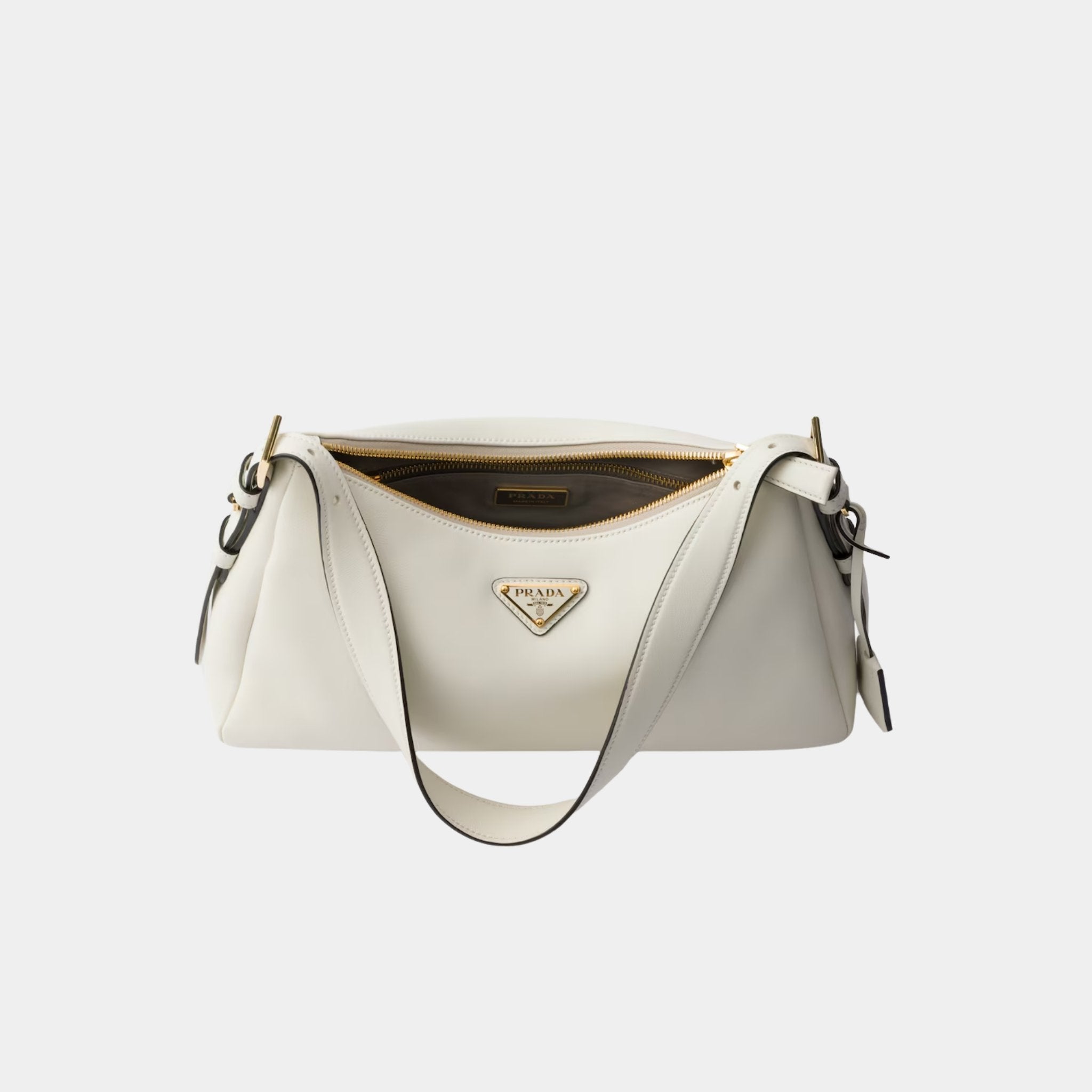 Prada Aimee Medium Leather Shoulder Bag, White, Open