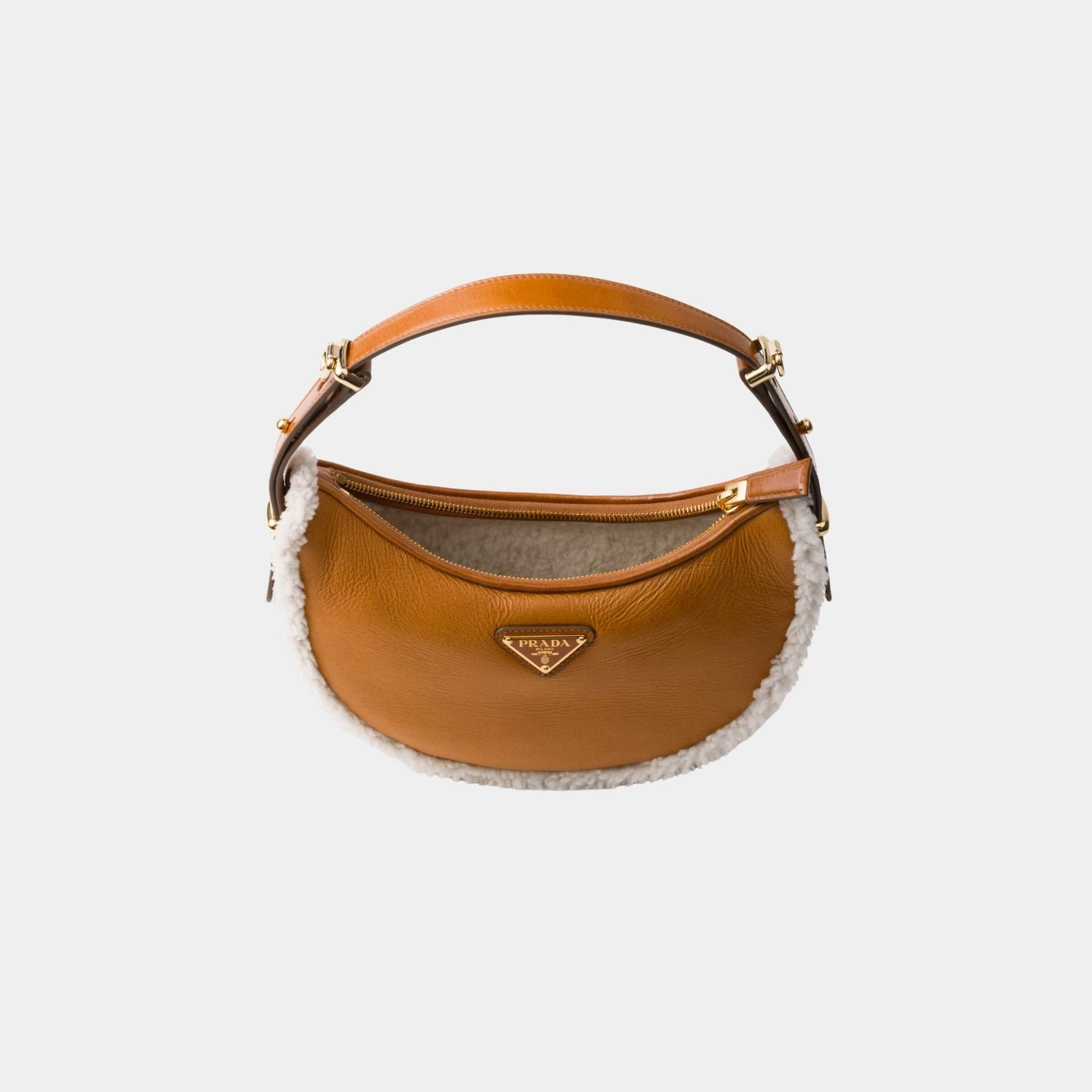 Prada Arque Small Shearling Shoulder Bag, Top