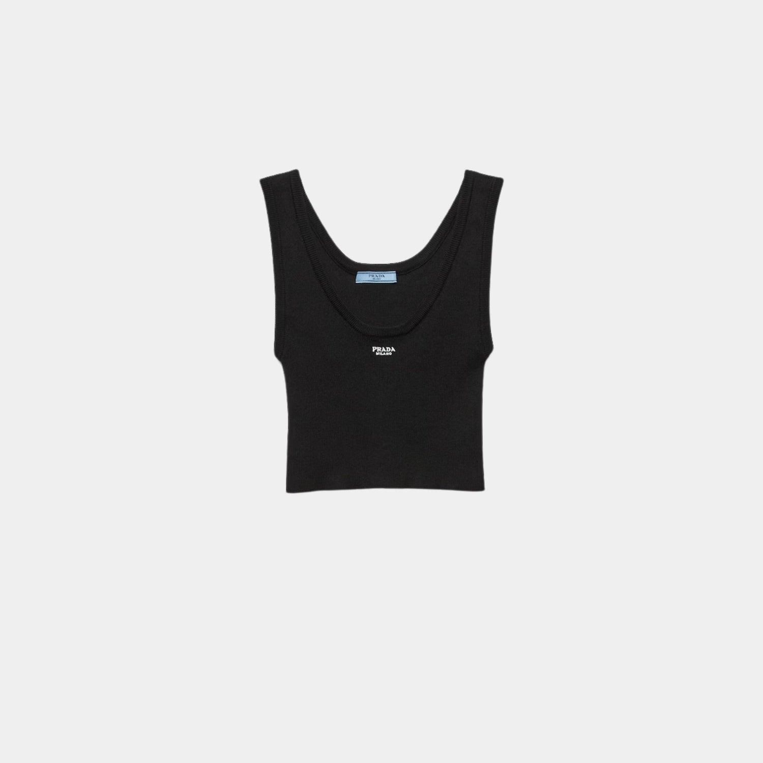 Prada Black Cotton Ribbed Knit Tank Top, Front