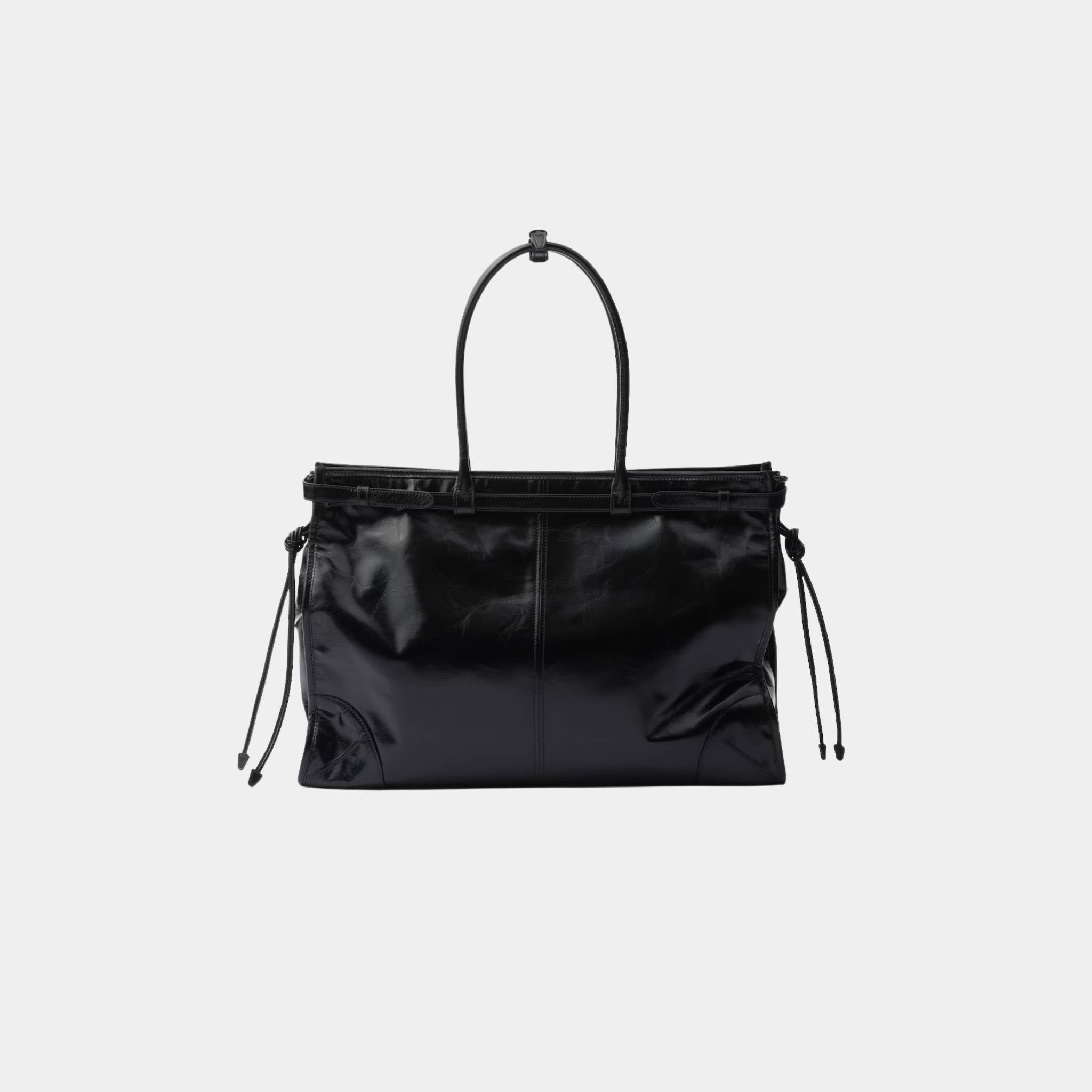 Prada Bonnie Extra Large Calfskin Leather Handbag, Black, Back