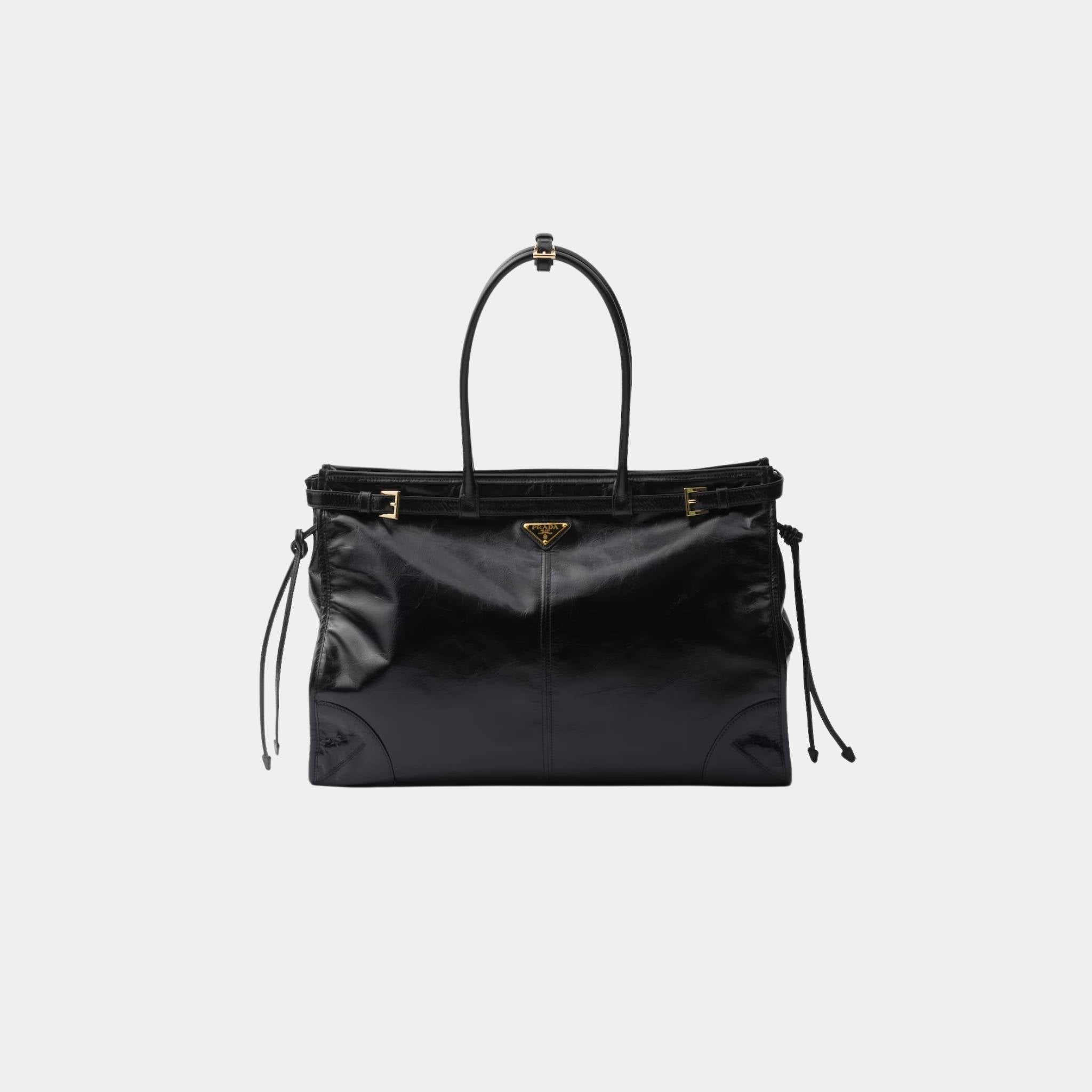 Prada Bonnie Extra Large Calfskin Leather Handbag, Black, Front