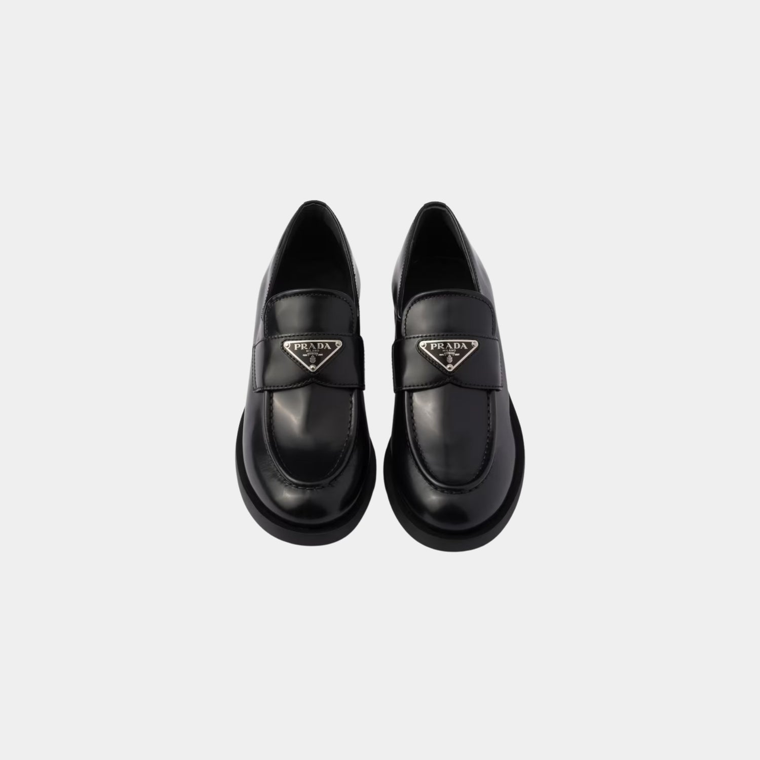 Prada Brushed Leather Heeled Loafers With Tonal Stitching, Top