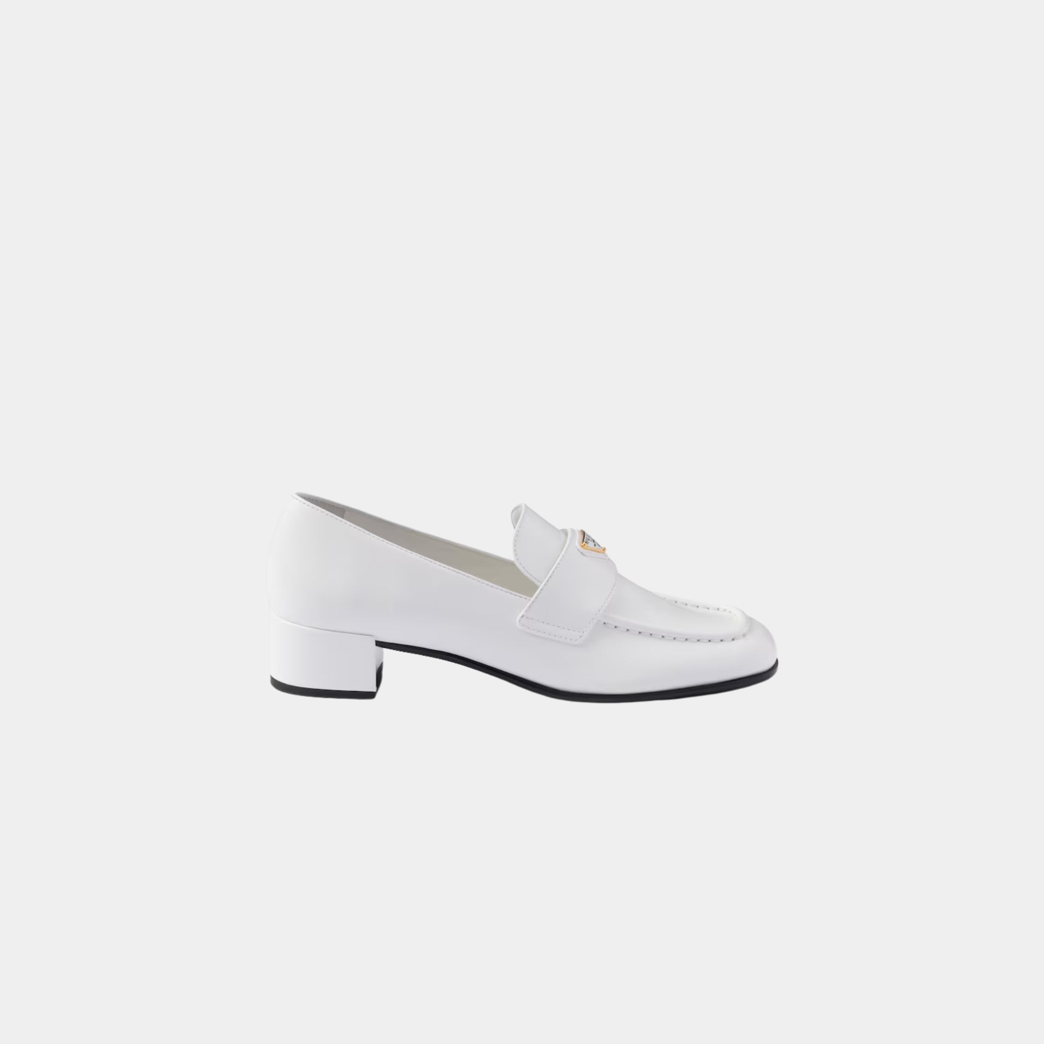 Prada Brushed Leather Heeled Loafers, White, Side