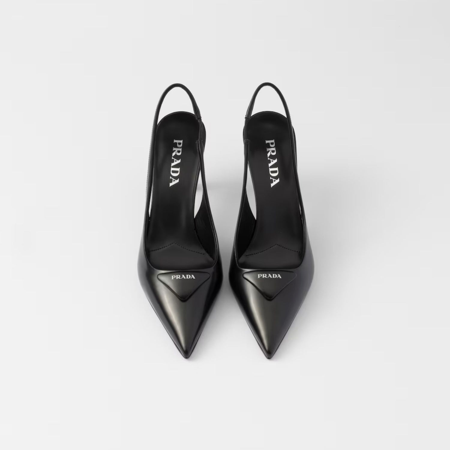 Prada Brushed Leather Slingback Pumps, Black, Front