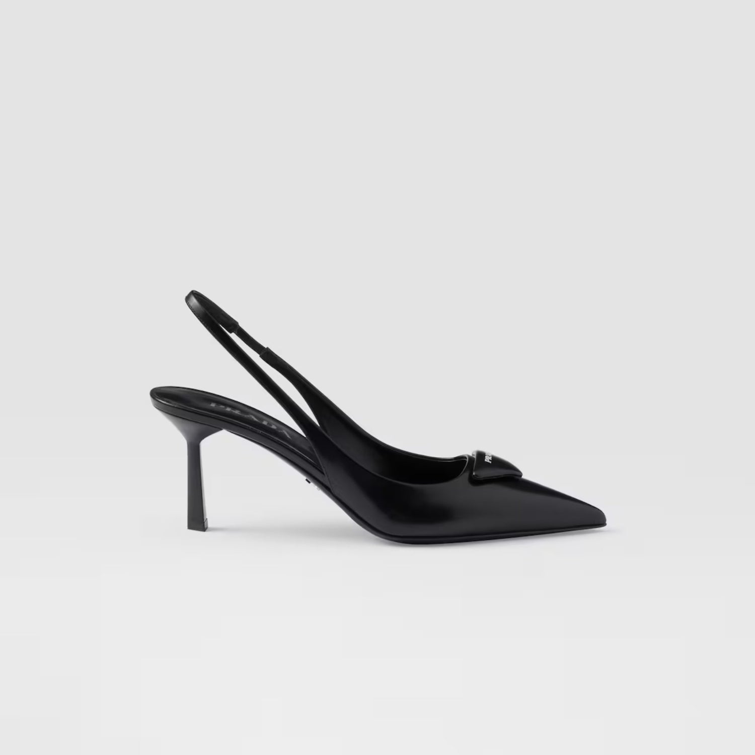 Prada Brushed Leather Slingback Pumps, Black, Side