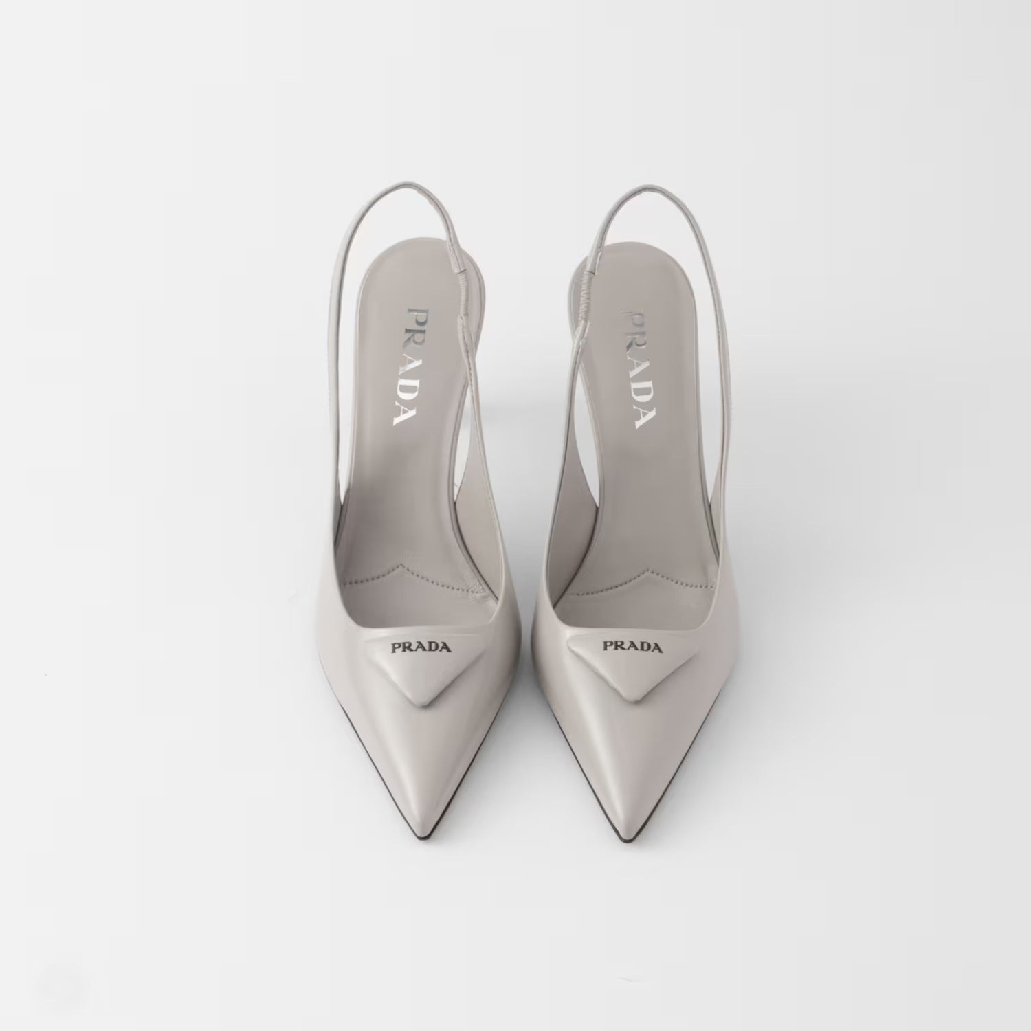 Prada Brushed Leather Slingback Pumps, Granite Gray, Front