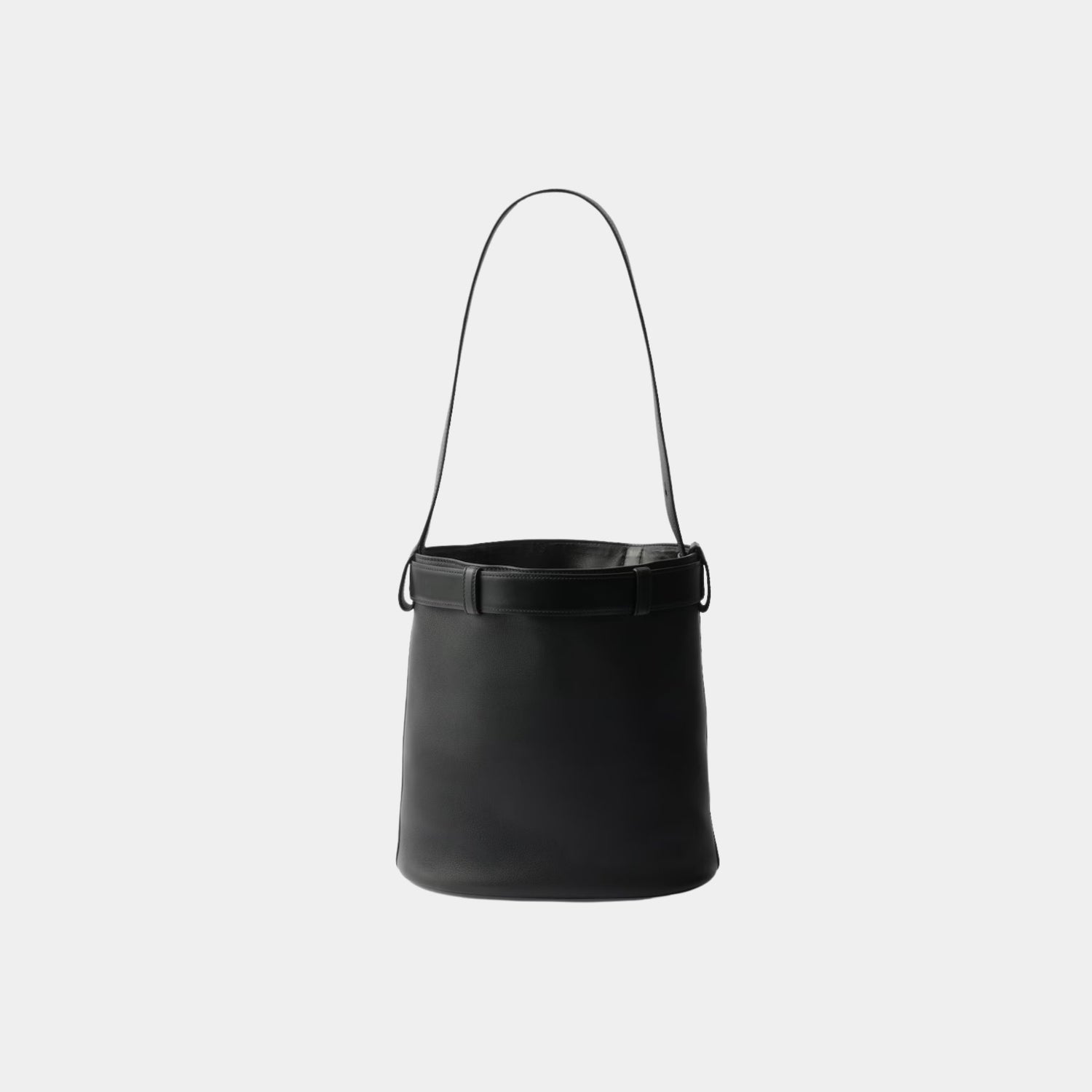 Prada Buckle Leather Bucket Bag With Belt, Black, Back