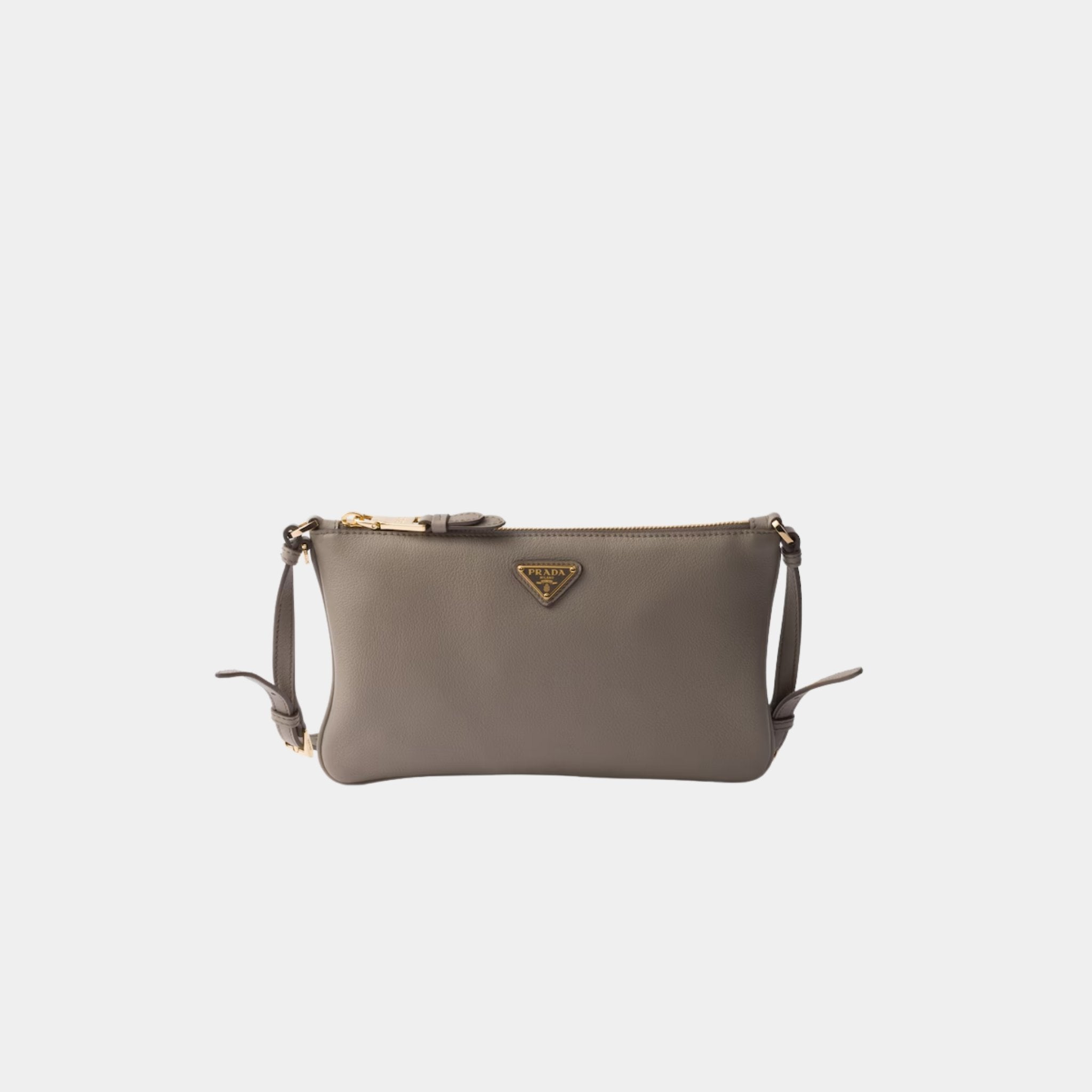 Prada Calfskin Leather Pouch, Clay Grey, Front