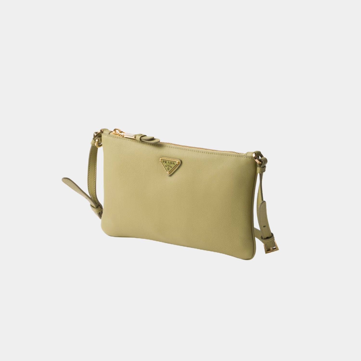 Prada Calfskin Leather Pouch, Pistachio, Side