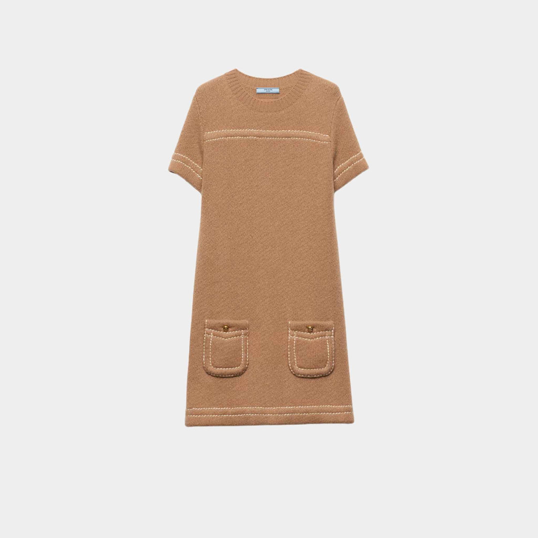 Prada Camel Brown Cashmere Short Sleeved Mini-Dress, Front