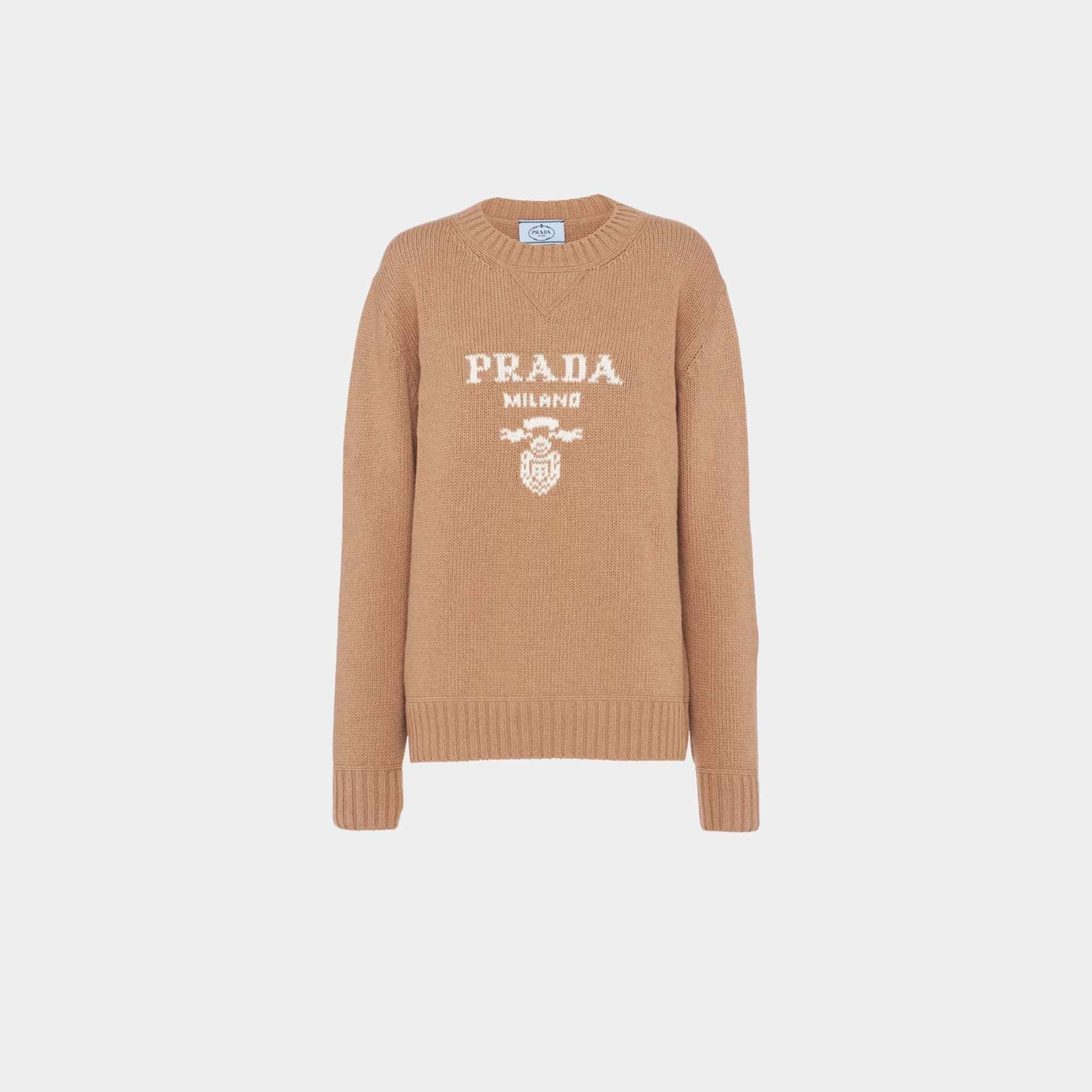 Cashmere and Wool Prada Logo Crew-neck Sweater