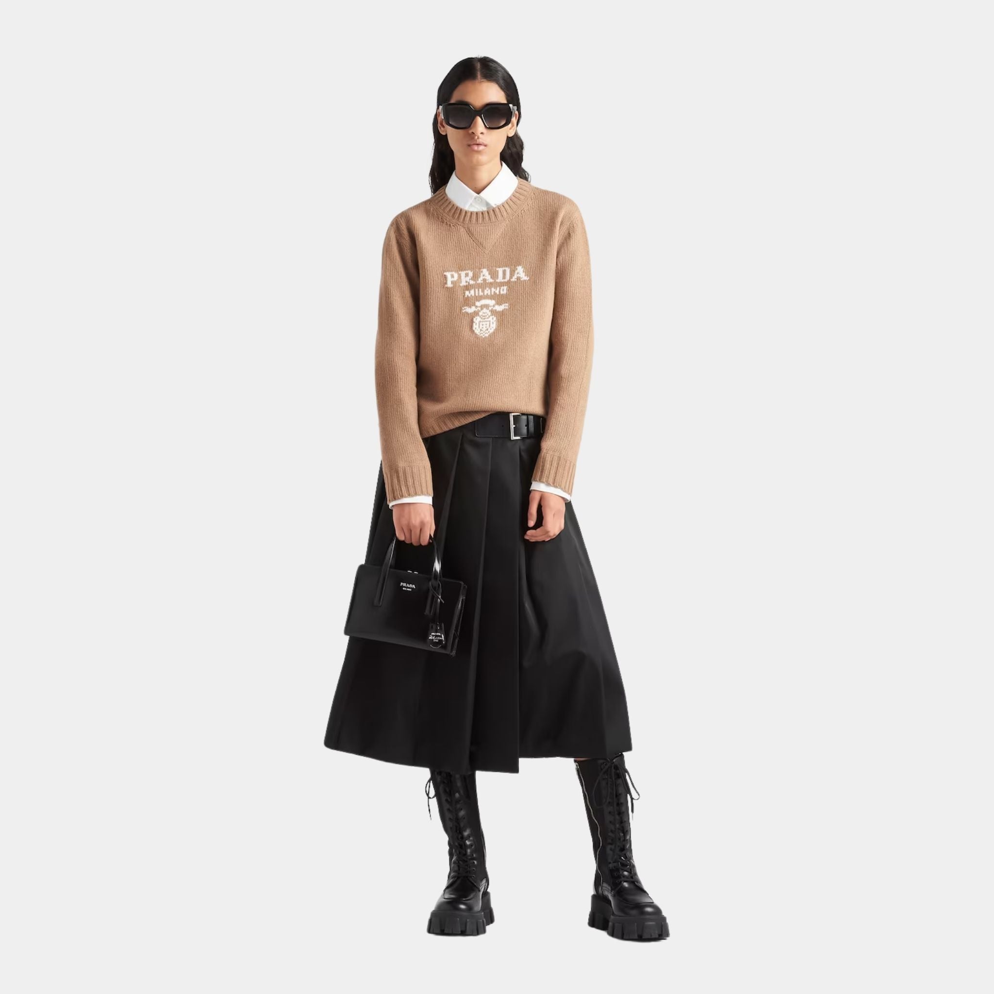 Cashmere and Wool Prada Logo Crew-neck Sweater