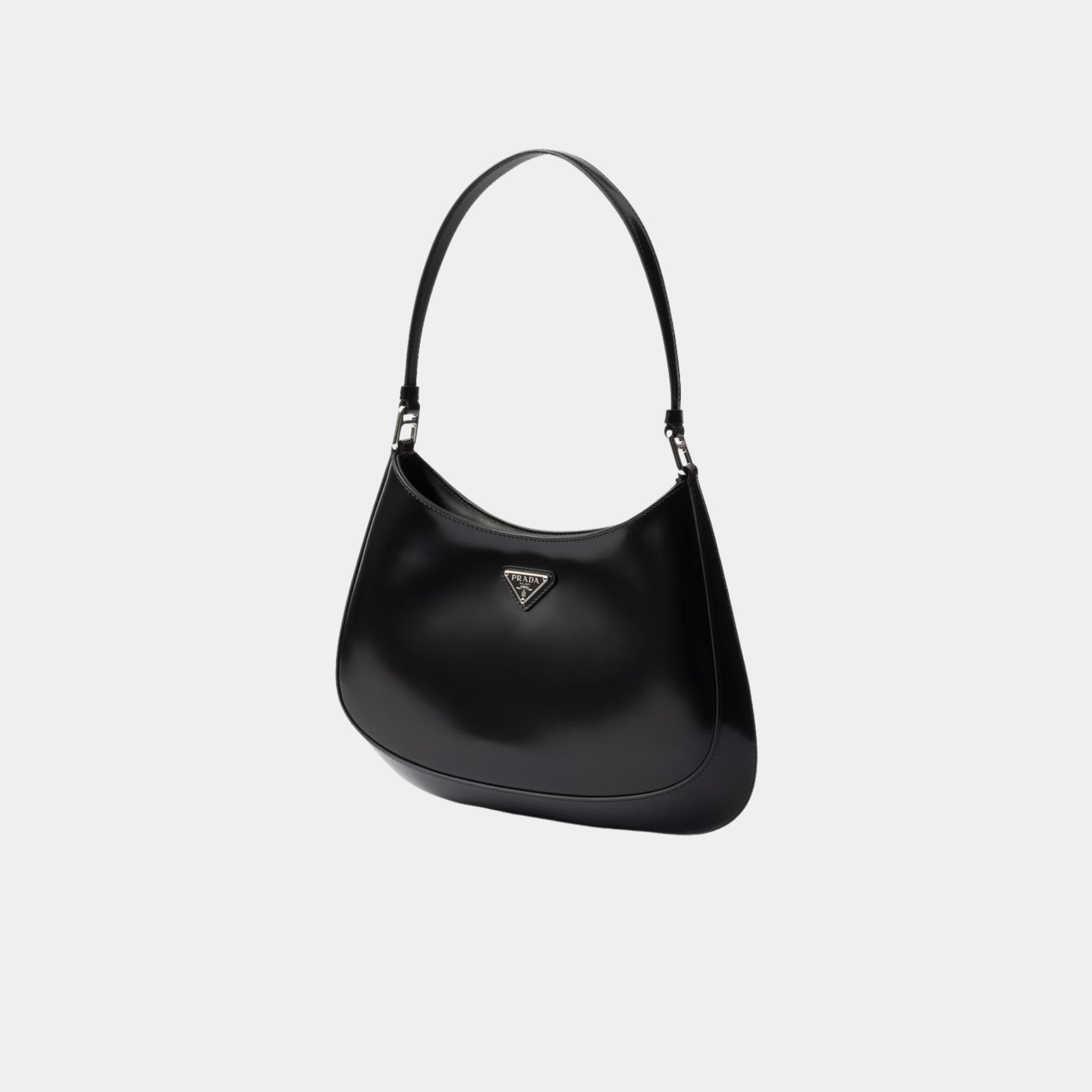 Prada Cleo Brushed Leather Shoulder Bag, Black, Side