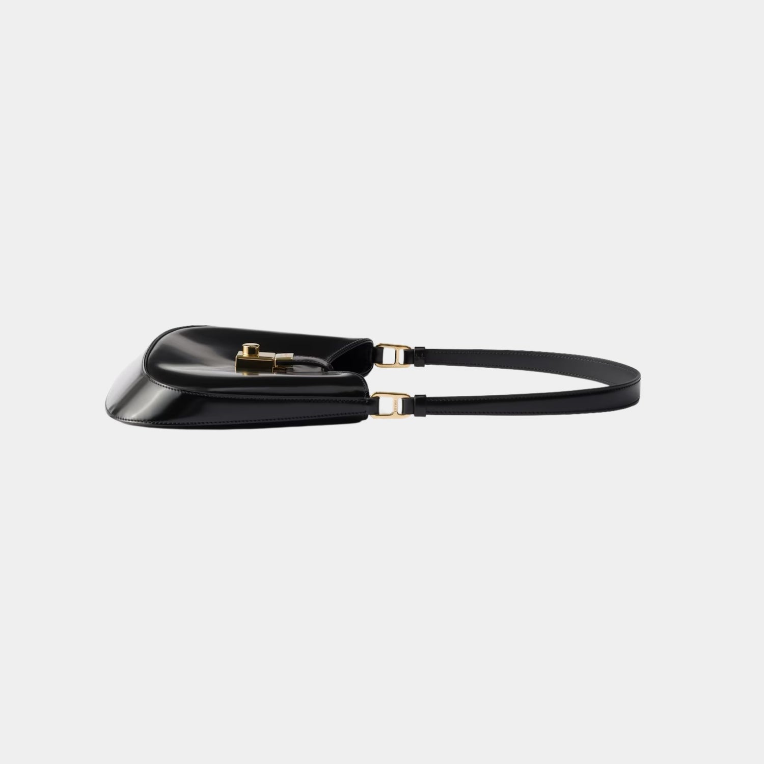 Prada Cleo Brushed Leather Shoulder Bag With Clasp Closure, Black, Side