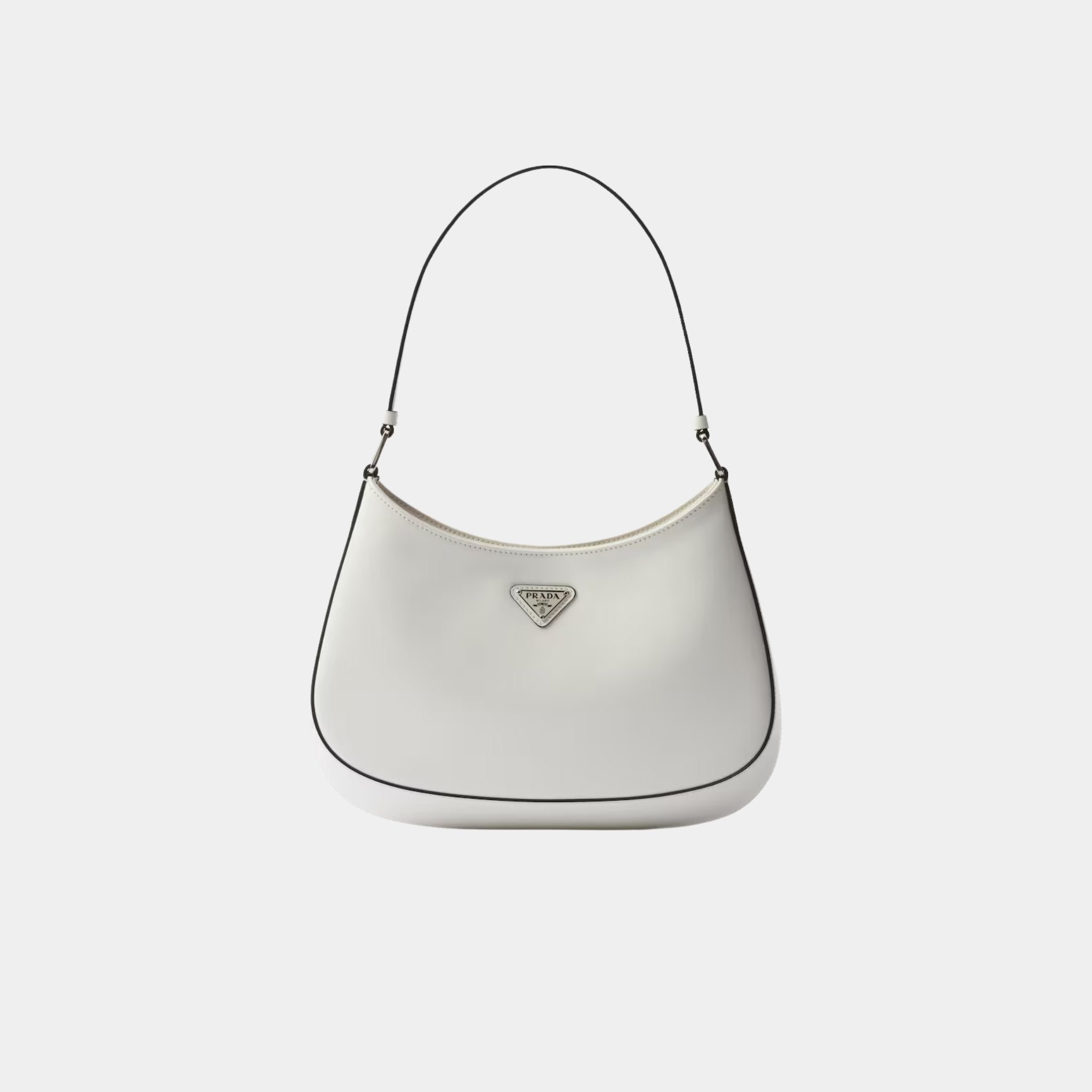 Prada Cleo Brushed Leather Shoulder Bag, White, Front